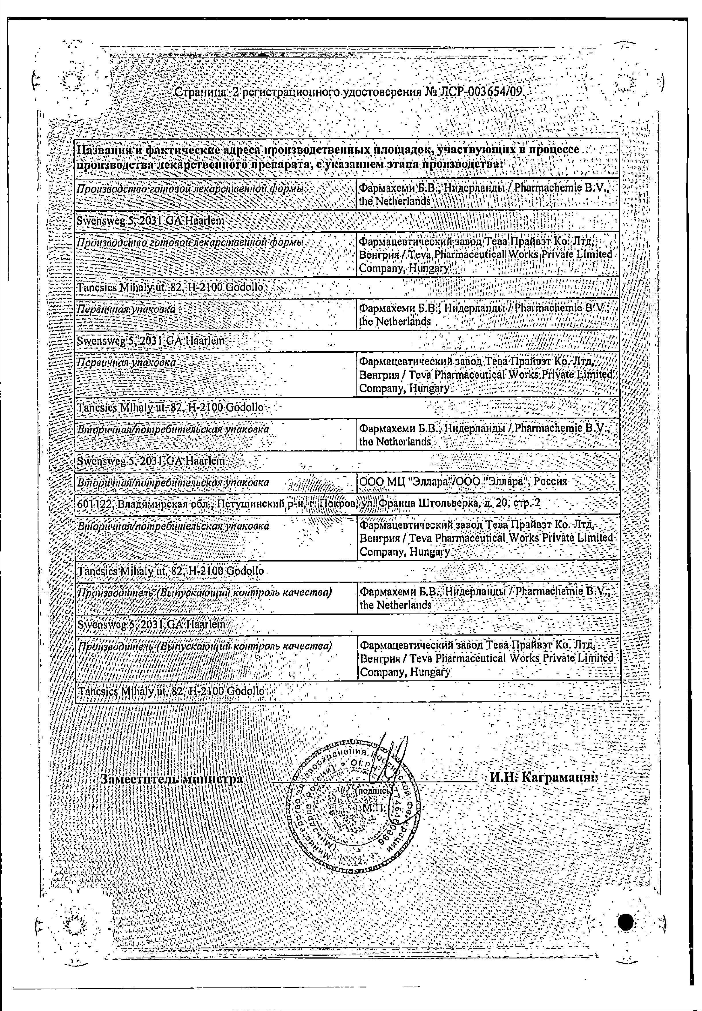 Сертификат на Паклитаксел-Тева, концентрат 6 мг/мл, 16.7 мл