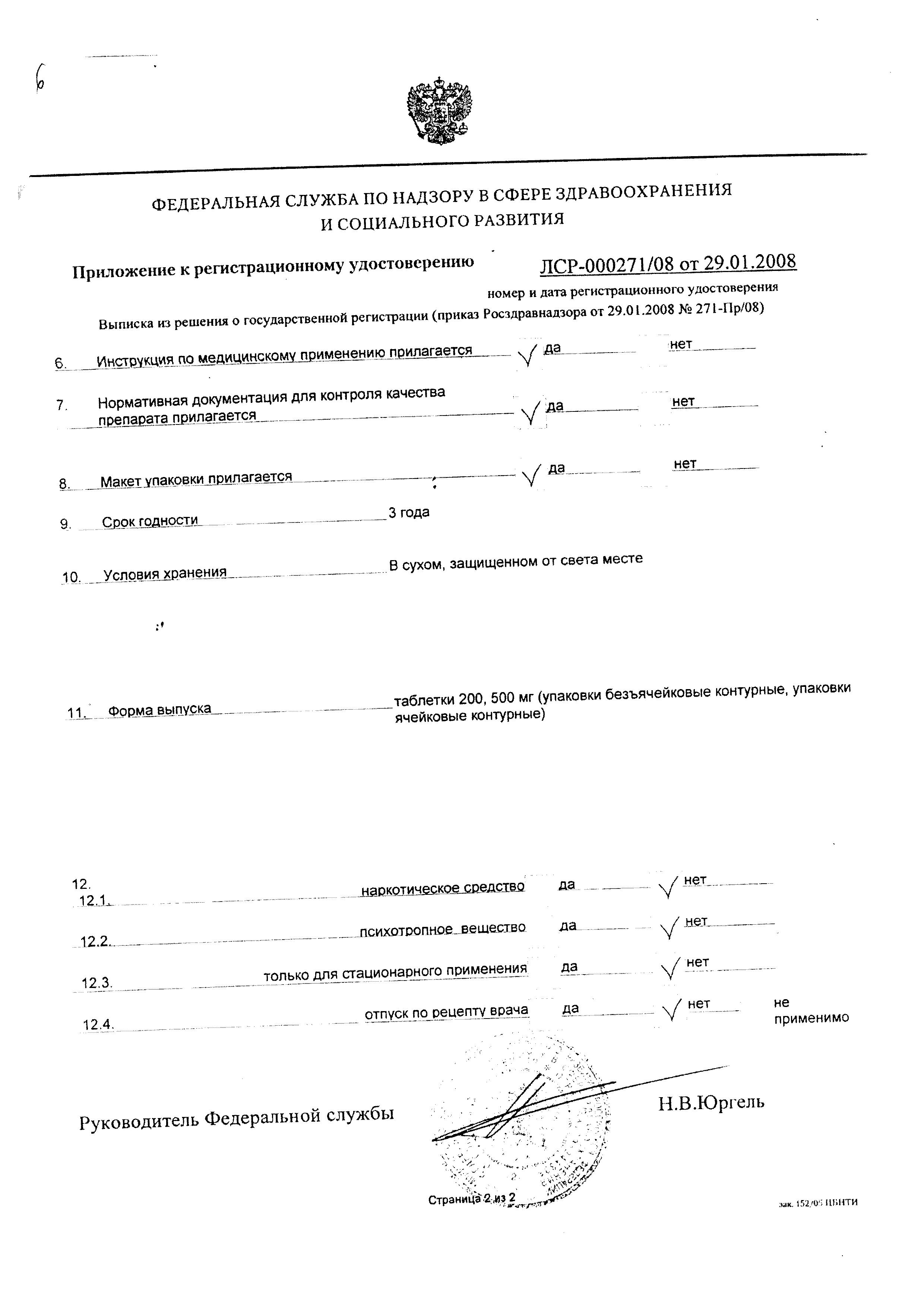 Сертификат на Парацетамол, таблетки 500 мг, 10 шт. (Татхимфармпрепараты)