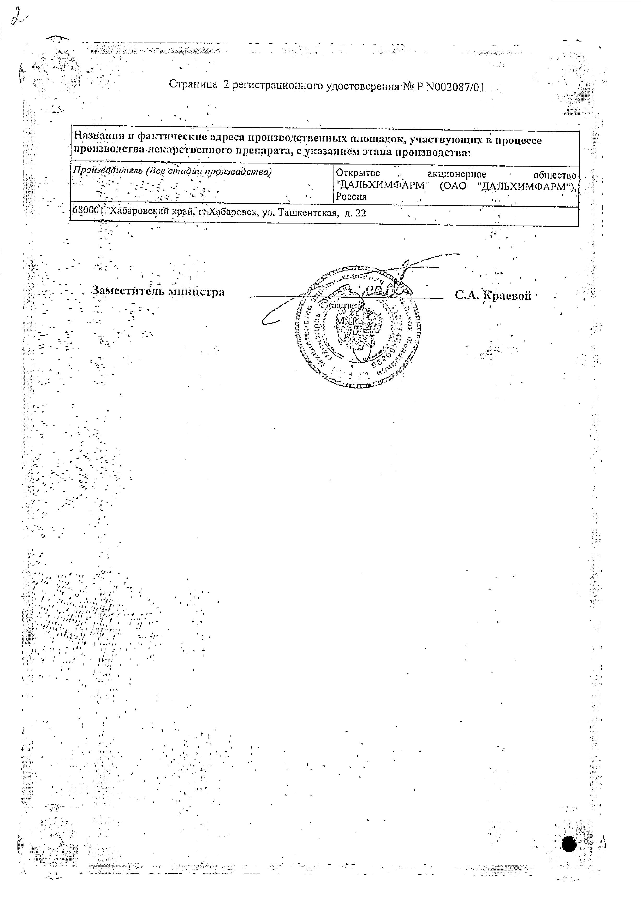 Сертификат на Синэстрол, раствор для в/м введения 20 мг/мл, ампулы 1 мл, 10 шт.