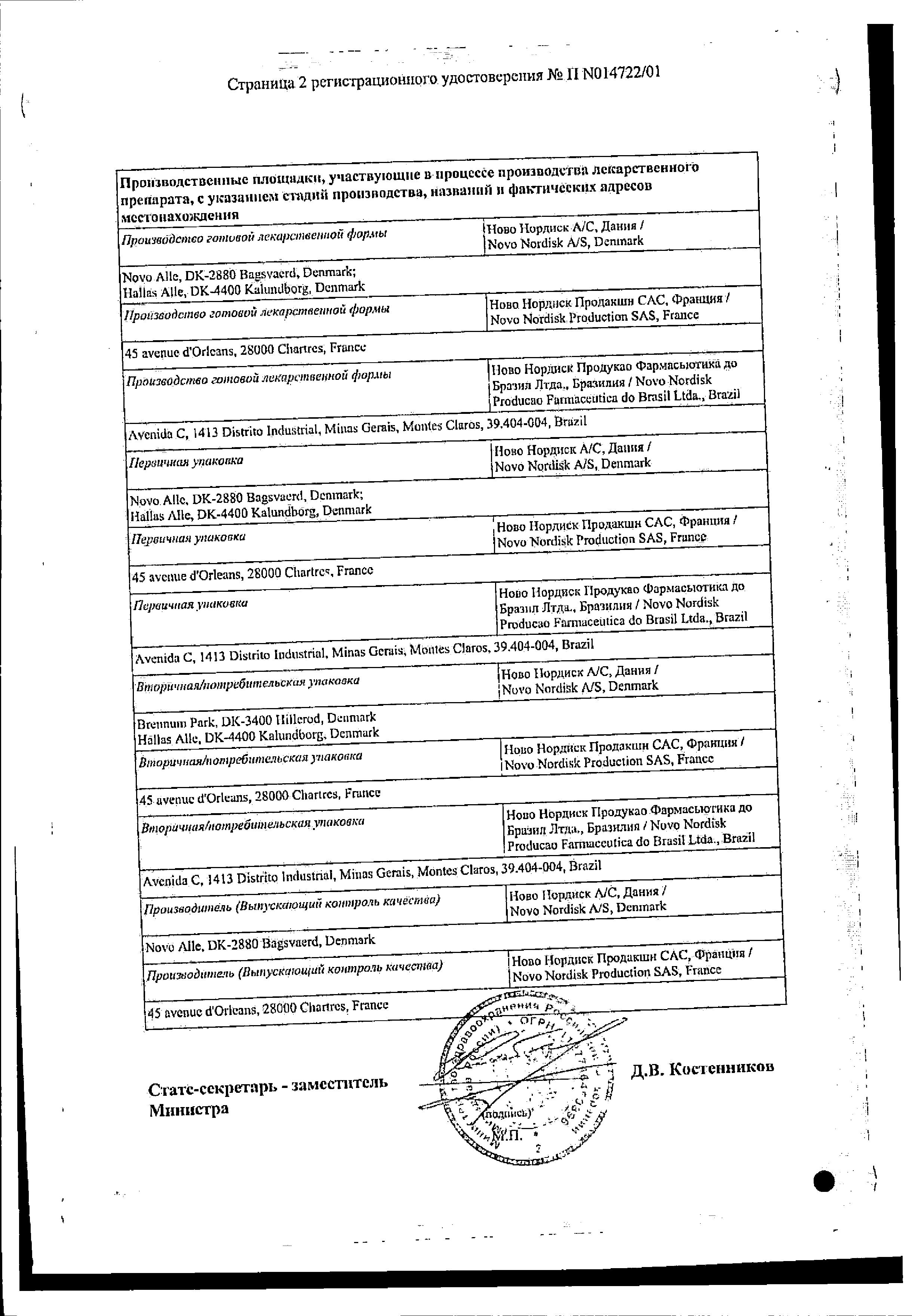 Сертификат на Протафан HM, суспензия для п/к введения 100 МЕ/мл 10 мл, 1 шт.