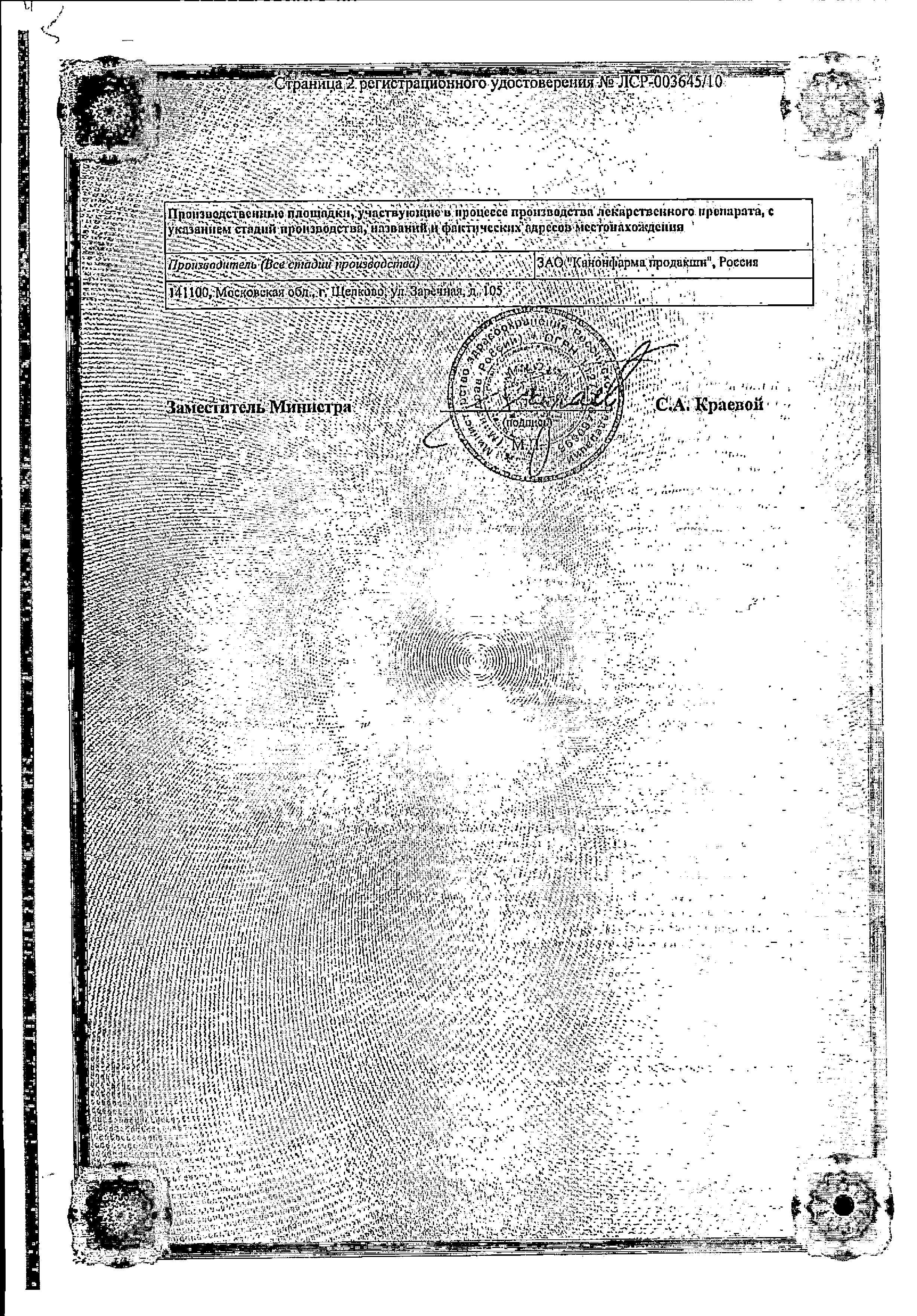 Сертификат на Галантамин Канон, таблетки, покрытые пленочной оболочкой 4 мг, 14 шт.