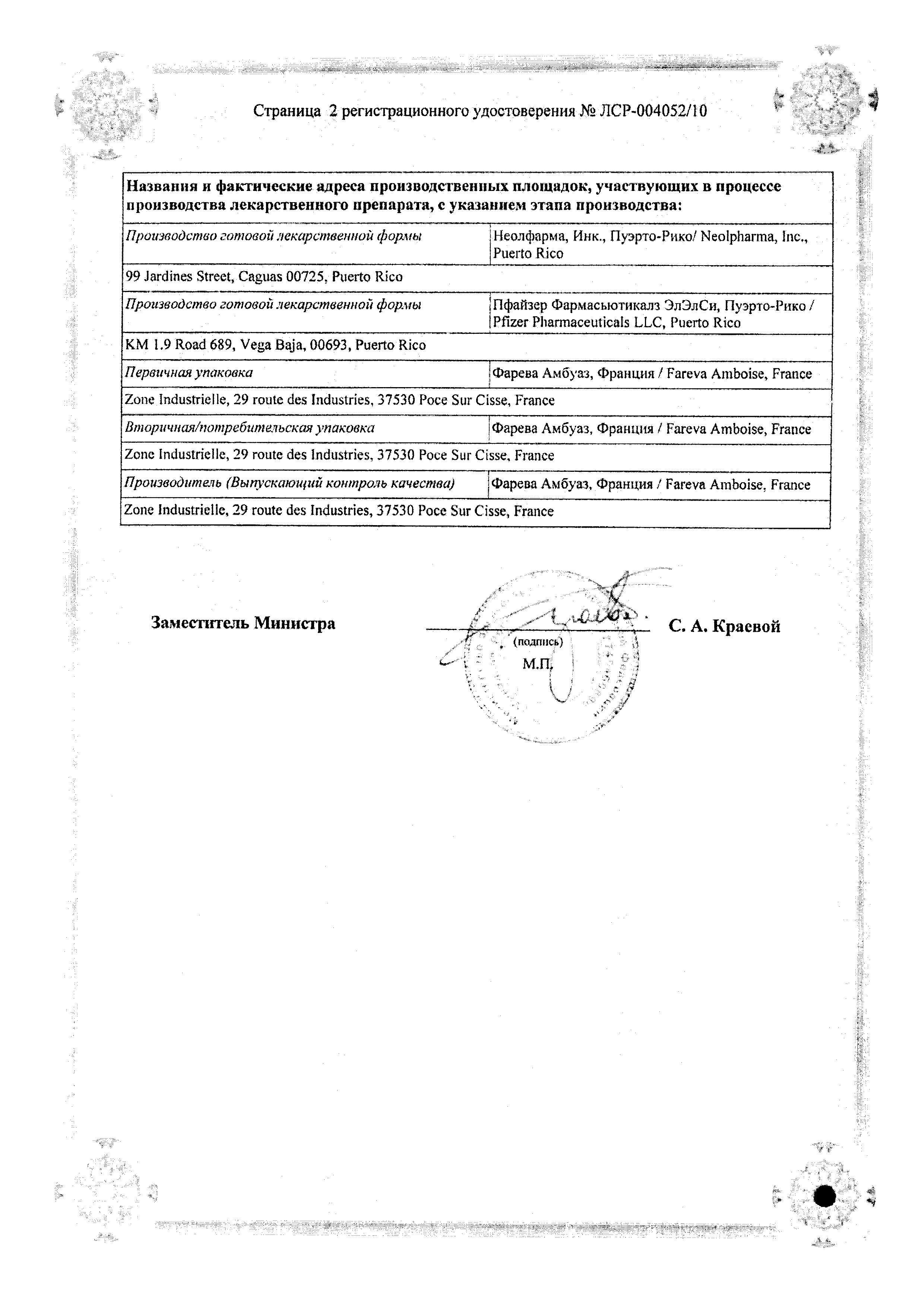 Сертификат на Инспра, таблетки покрыт. плен. об. 25 мг, 30 шт.