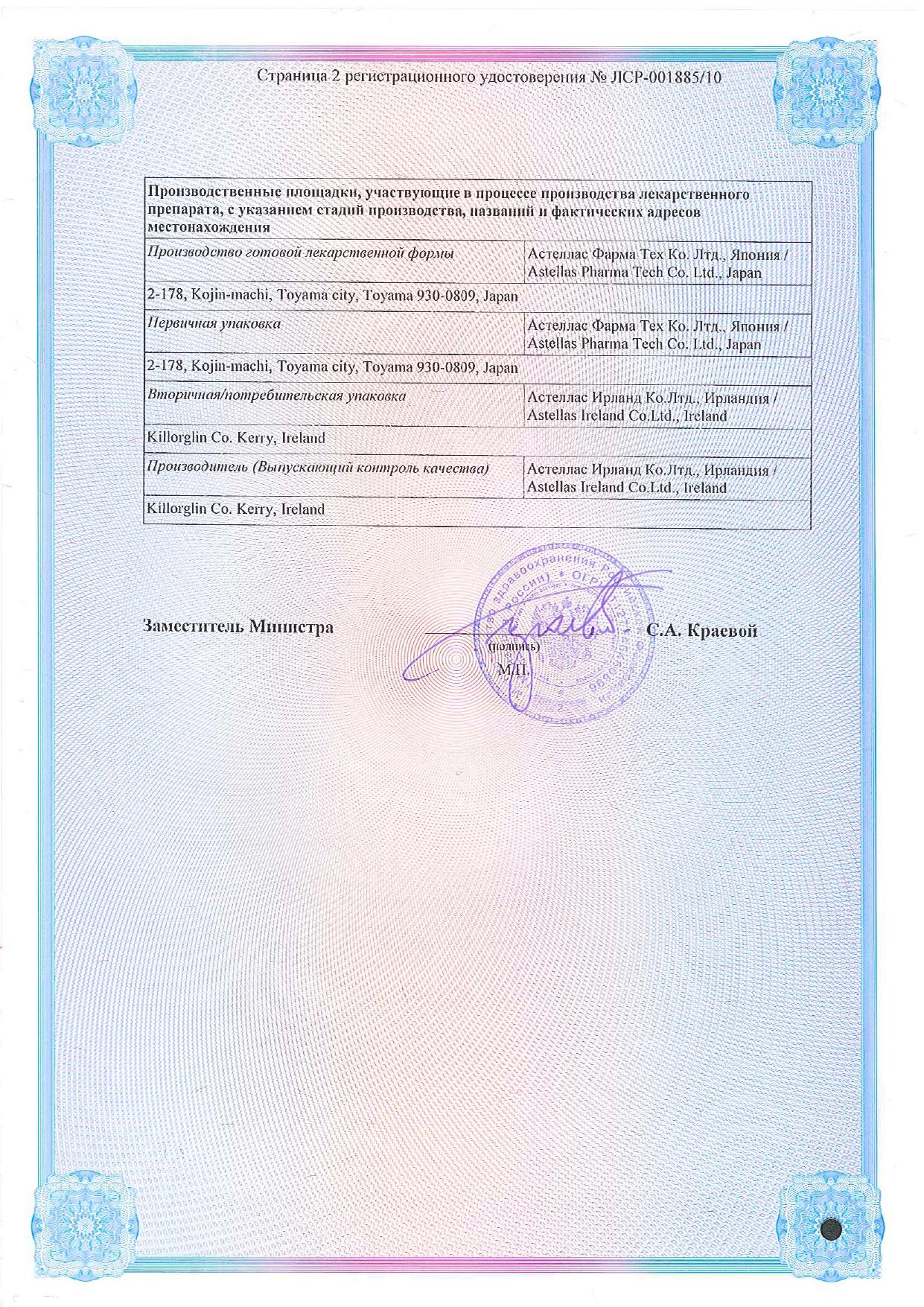 Сертификат на Протопик, мазь 0.1%, 30 г