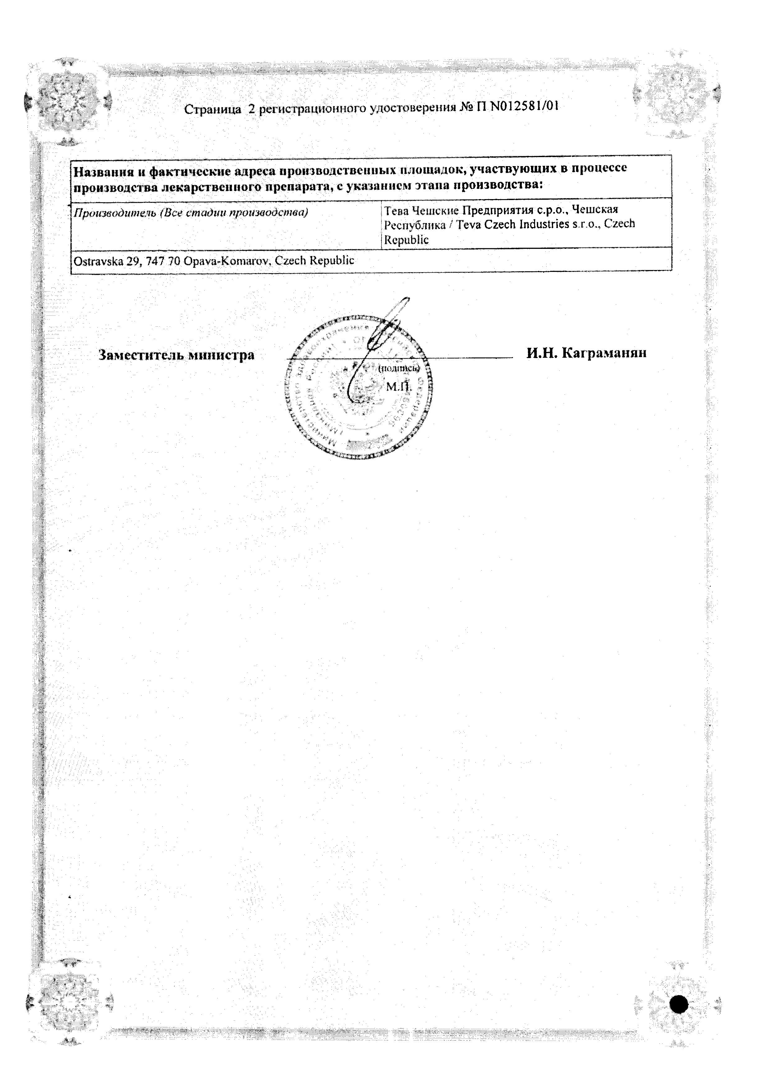 Сертификат на Нитрофунгин-Тева, раствор 1%, 25 мл