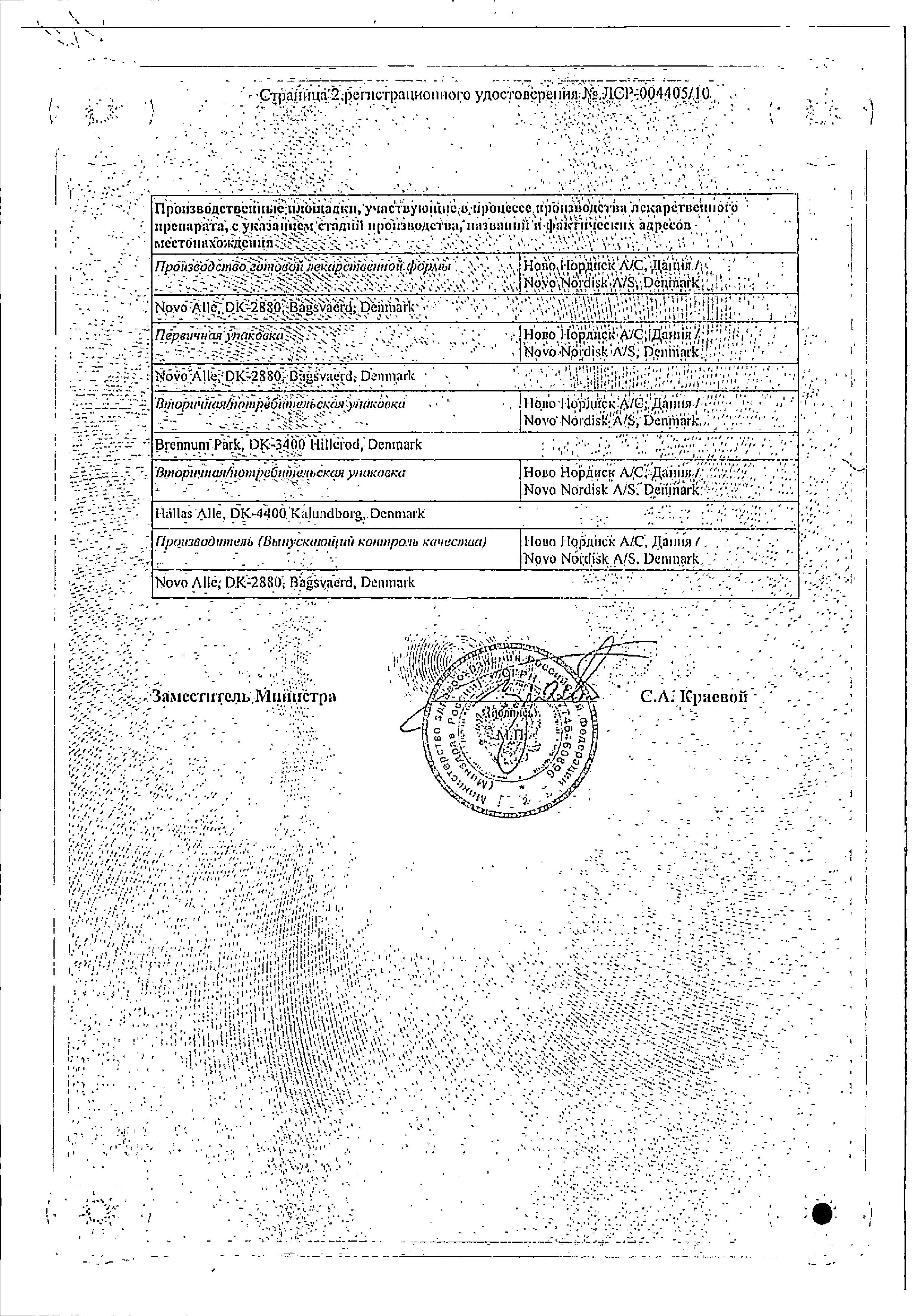 Сертификат на Виктоза, раствор для инъекций 6 мг/мл, шприц-ручка 3 мл, 2 шт.