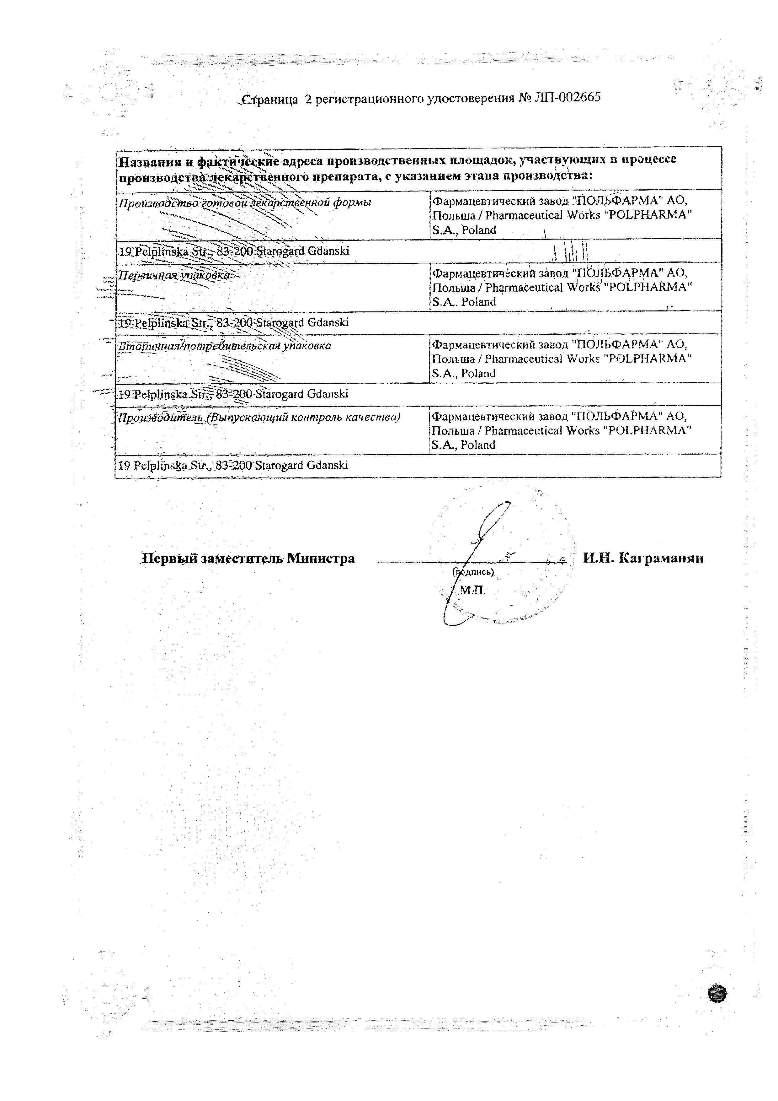 Сертификат на Гипосарт, таблетки 16 мг, 28 шт.