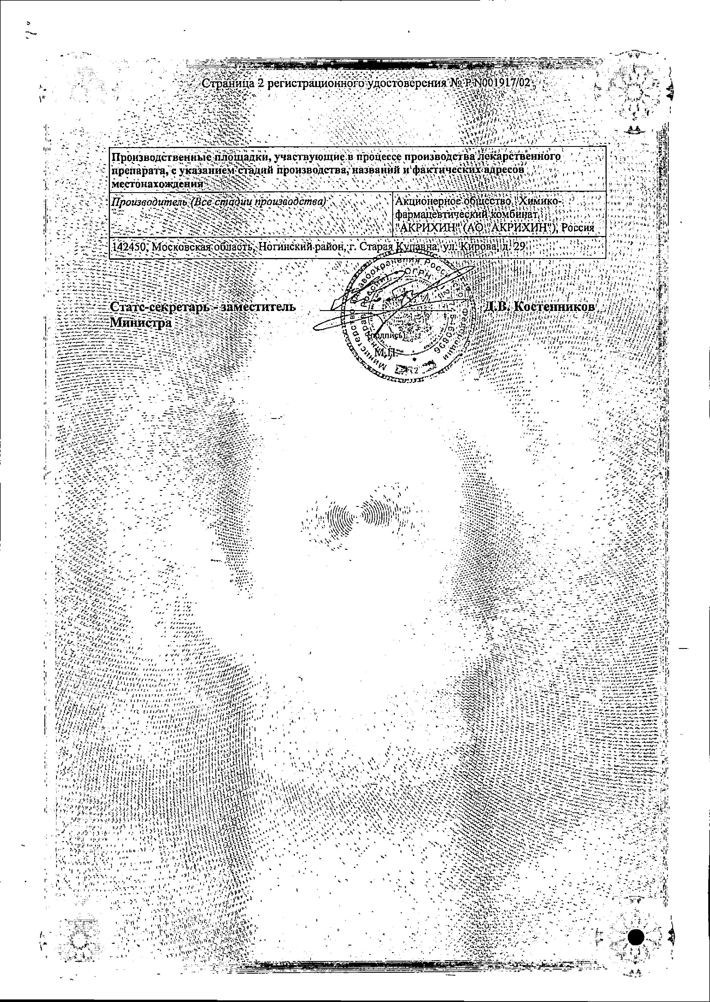 Сертификат на Клотримазол-Акрихин, мазь 1%, 20 г