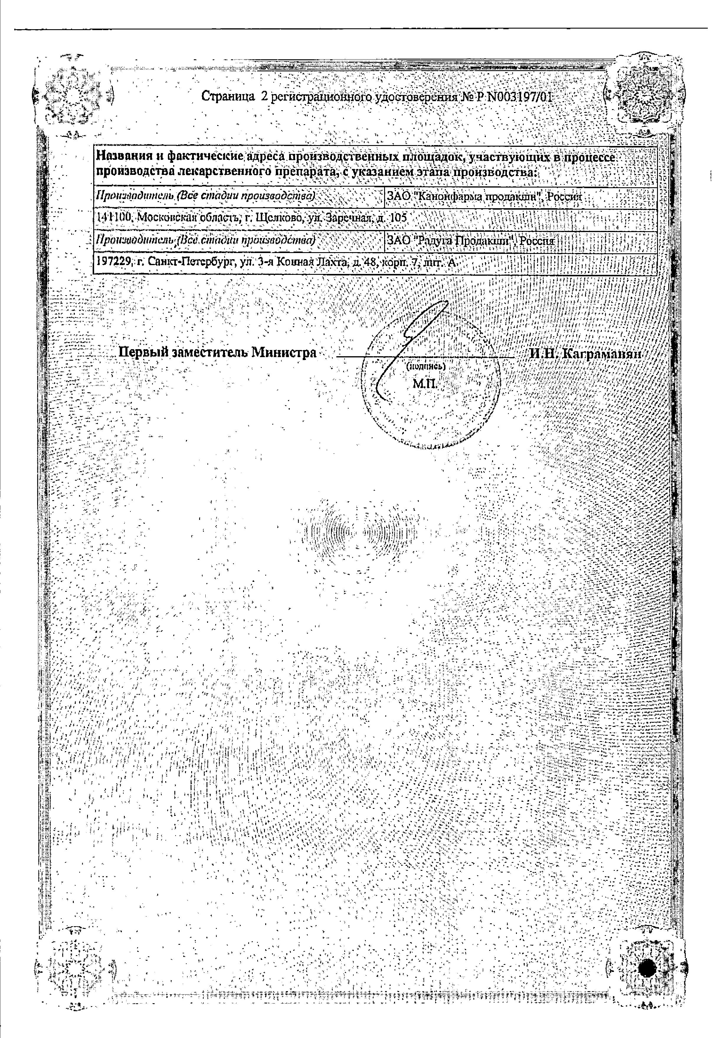 Сертификат на Индапамид Канон, таблетки в пленочной оболочке 2,5 мг, 30 шт.