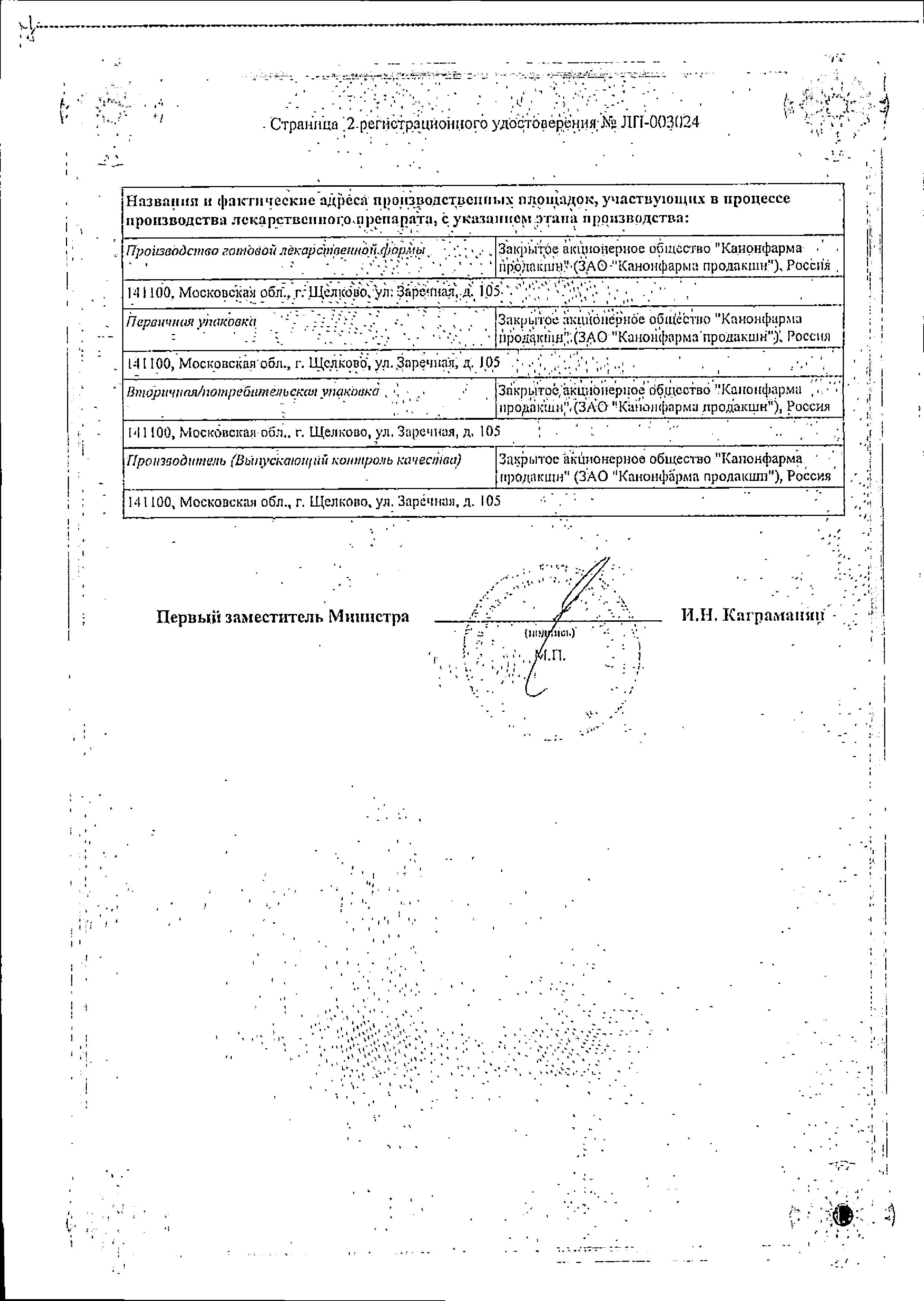 Сертификат на Пантопразол Канон, таблетки покрыт. плен. об. 20 мг, 28 шт.