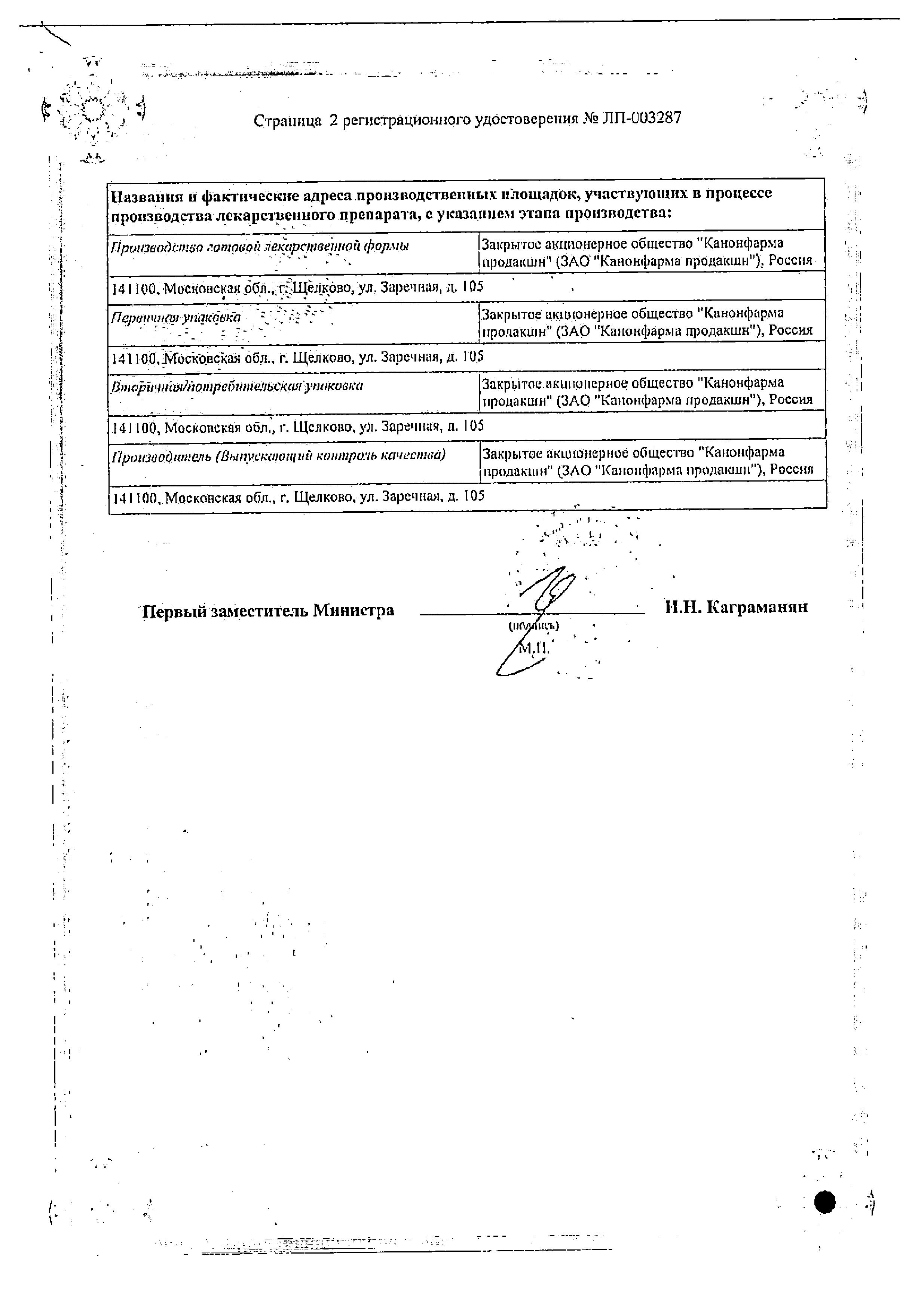 Сертификат на Мемантин Канон таблетки, покрытые пленочной оболочкой 20 мг, 90 шт.