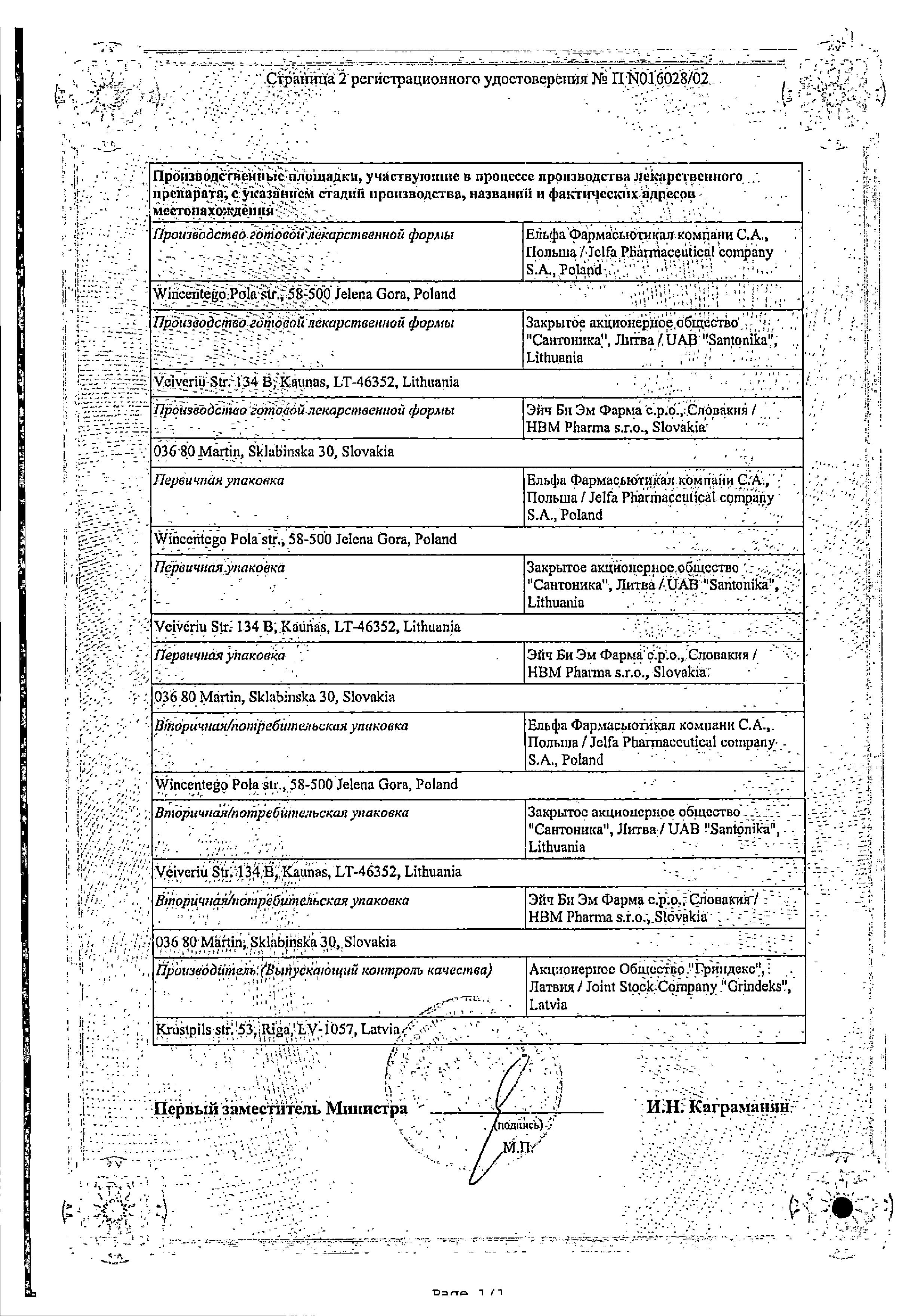 Сертификат на Милдронат, раствор для в/в и в/м введения 100 мг/мл, ампулы 5 мл, 10 шт.