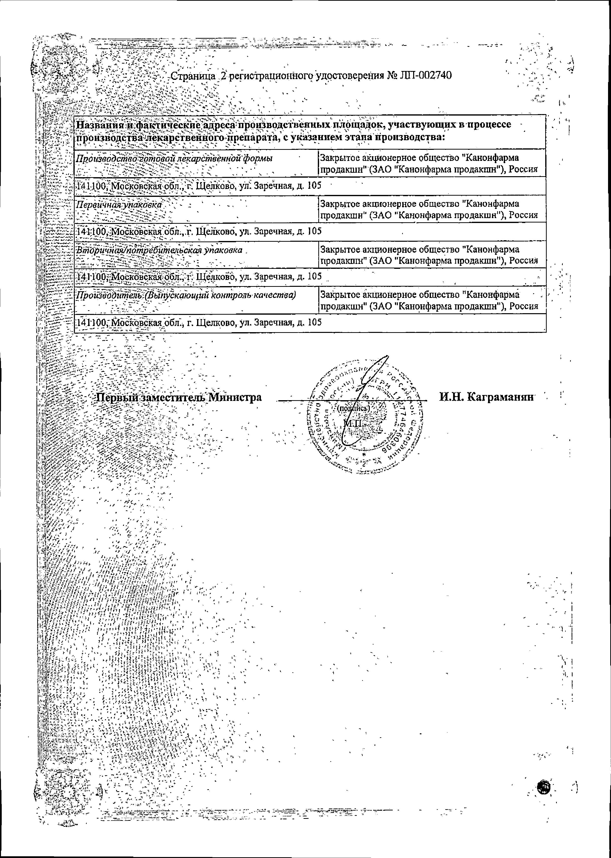 Сертификат на Фенофибрат Канон, таблетки покрыт. плен. об. 145 мг, 30 шт.
