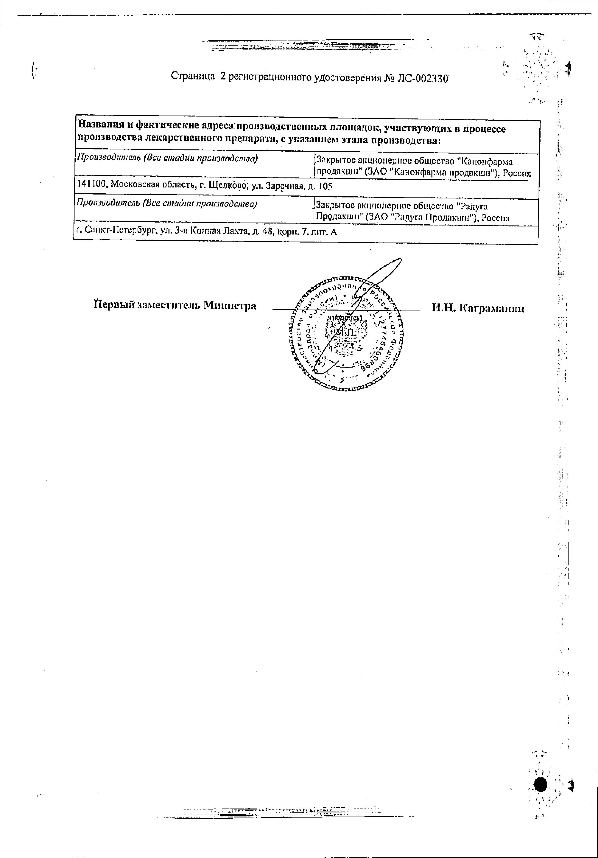 Сертификат на Бетагистин Канон, таблетки 8 мг, 30 шт.