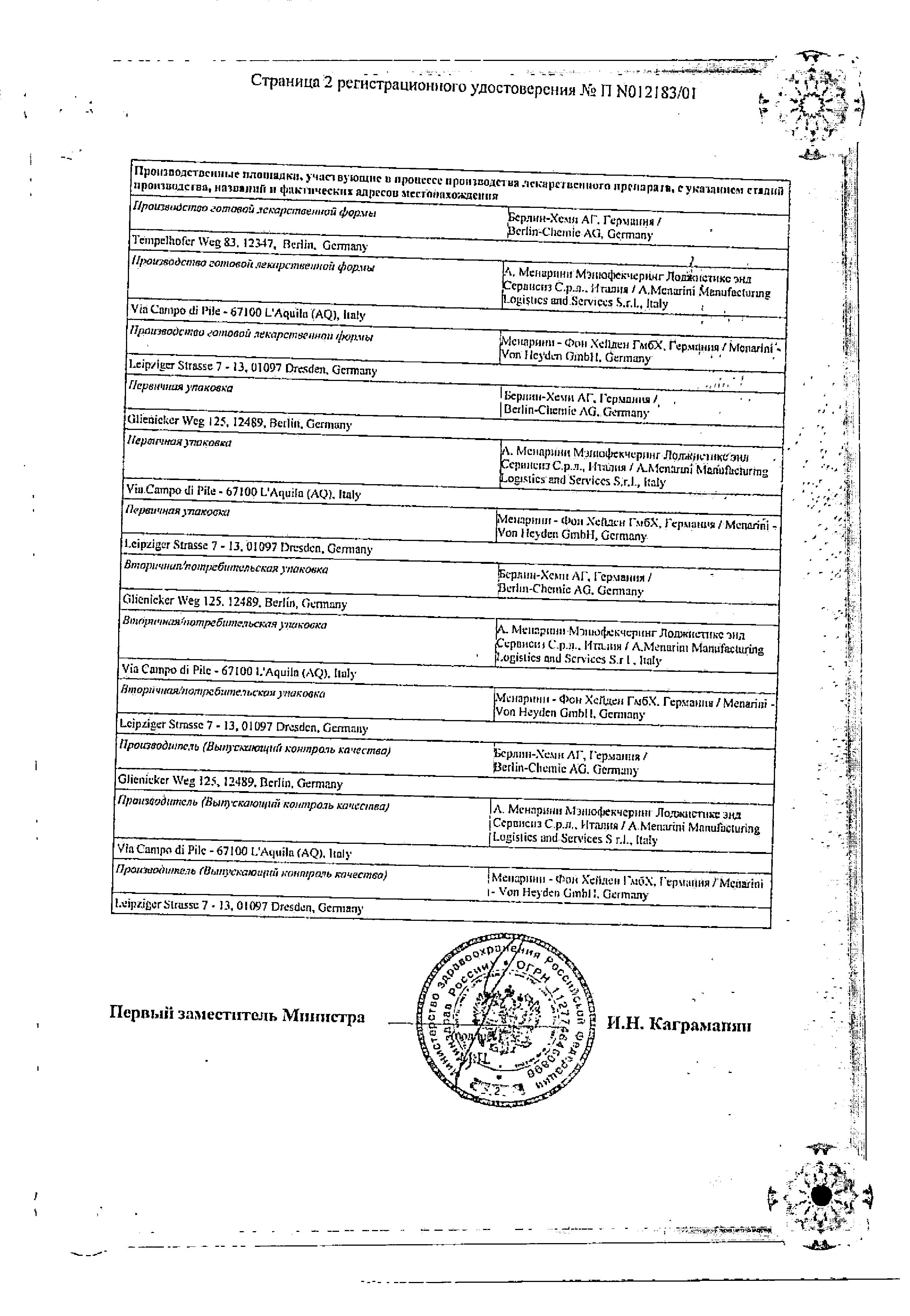 Сертификат на Глибомет, таблетки покрыт. плен. об. 2,5 мг+400 мг, 40 шт.