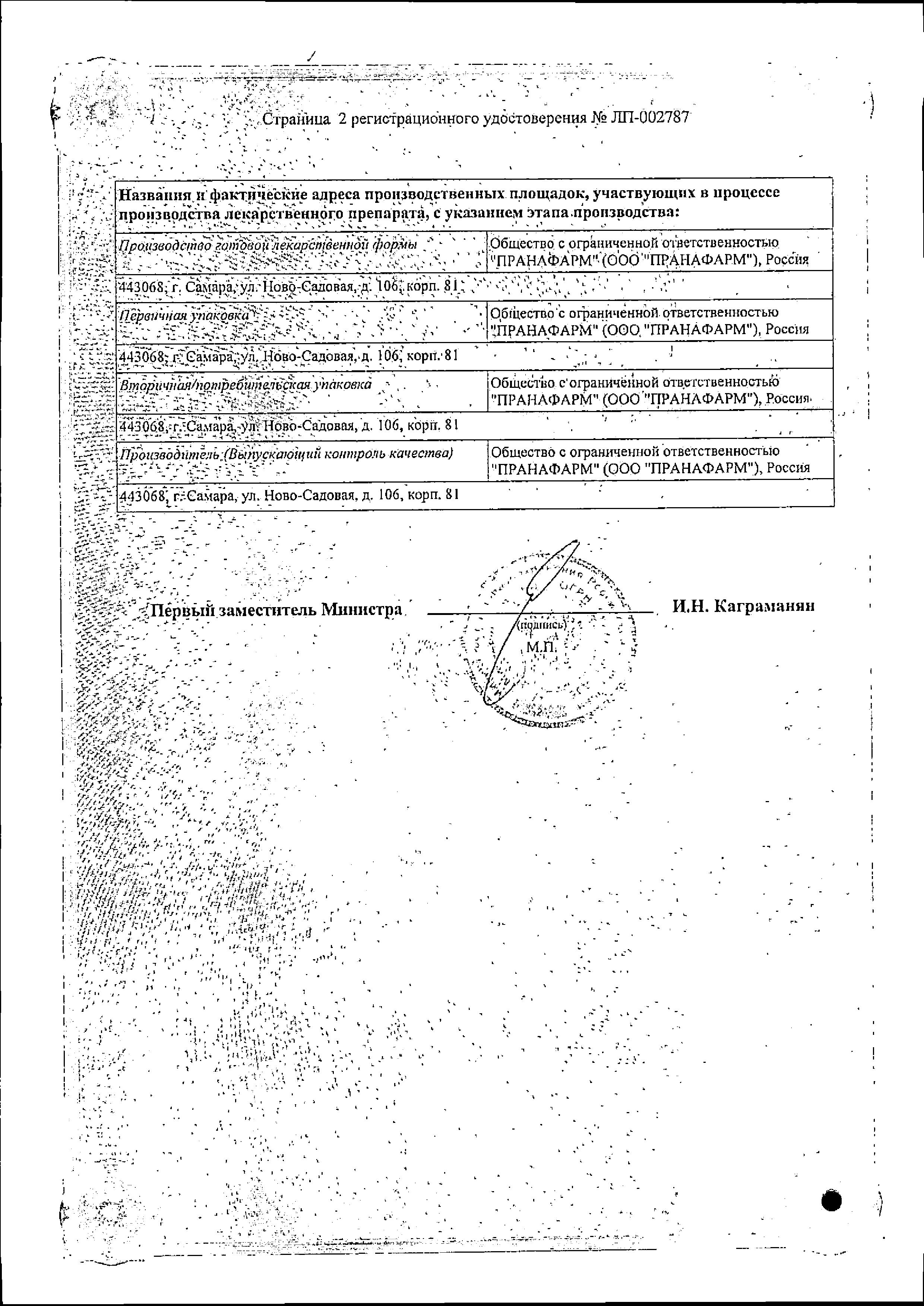 Сертификат на Карведилол, таблетки 25 мг (Пранафарм), 30 шт.
