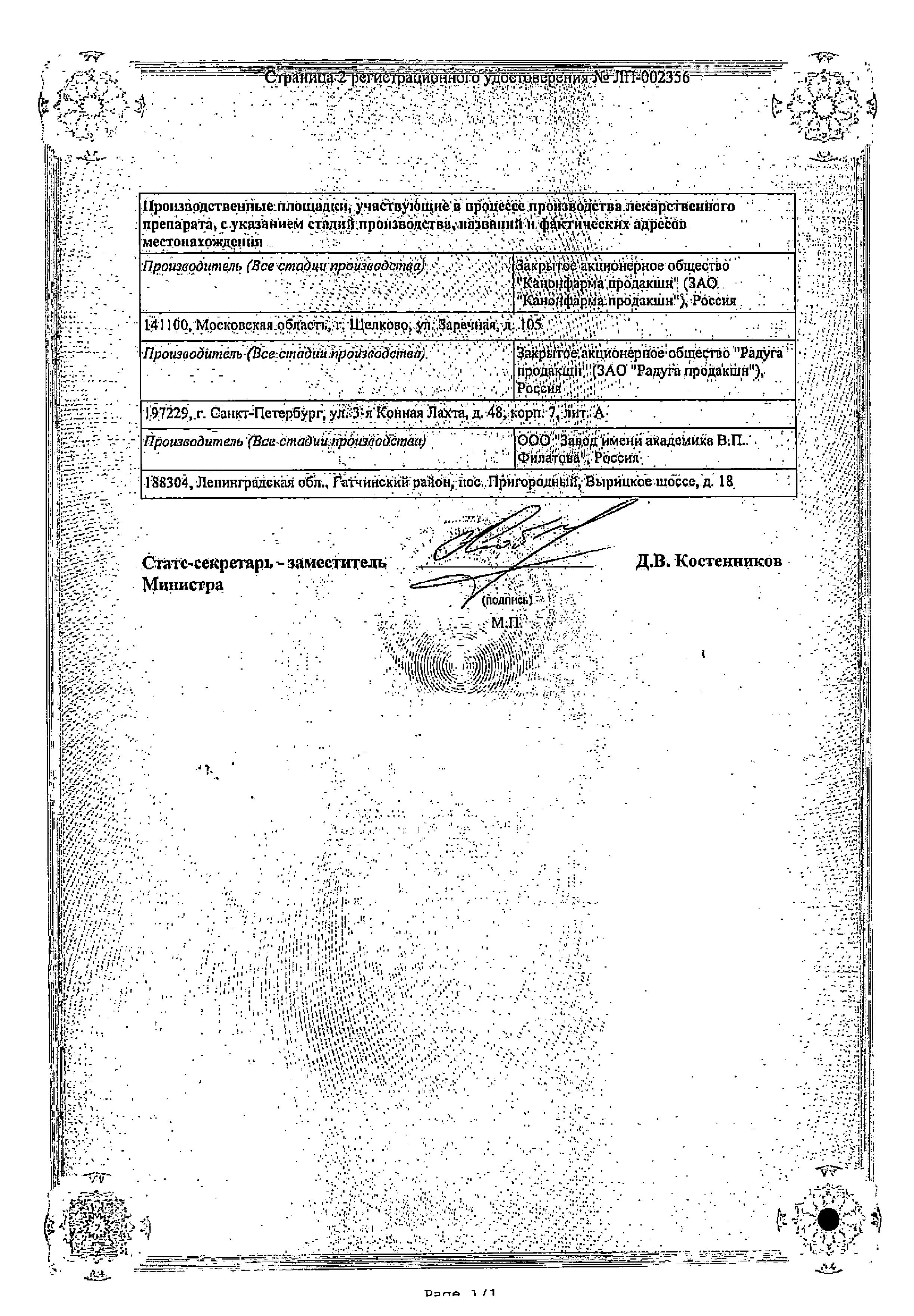 Сертификат на Лозартан Канон, таблетки покрыт. плен. об. 100 мг, 30 шт.