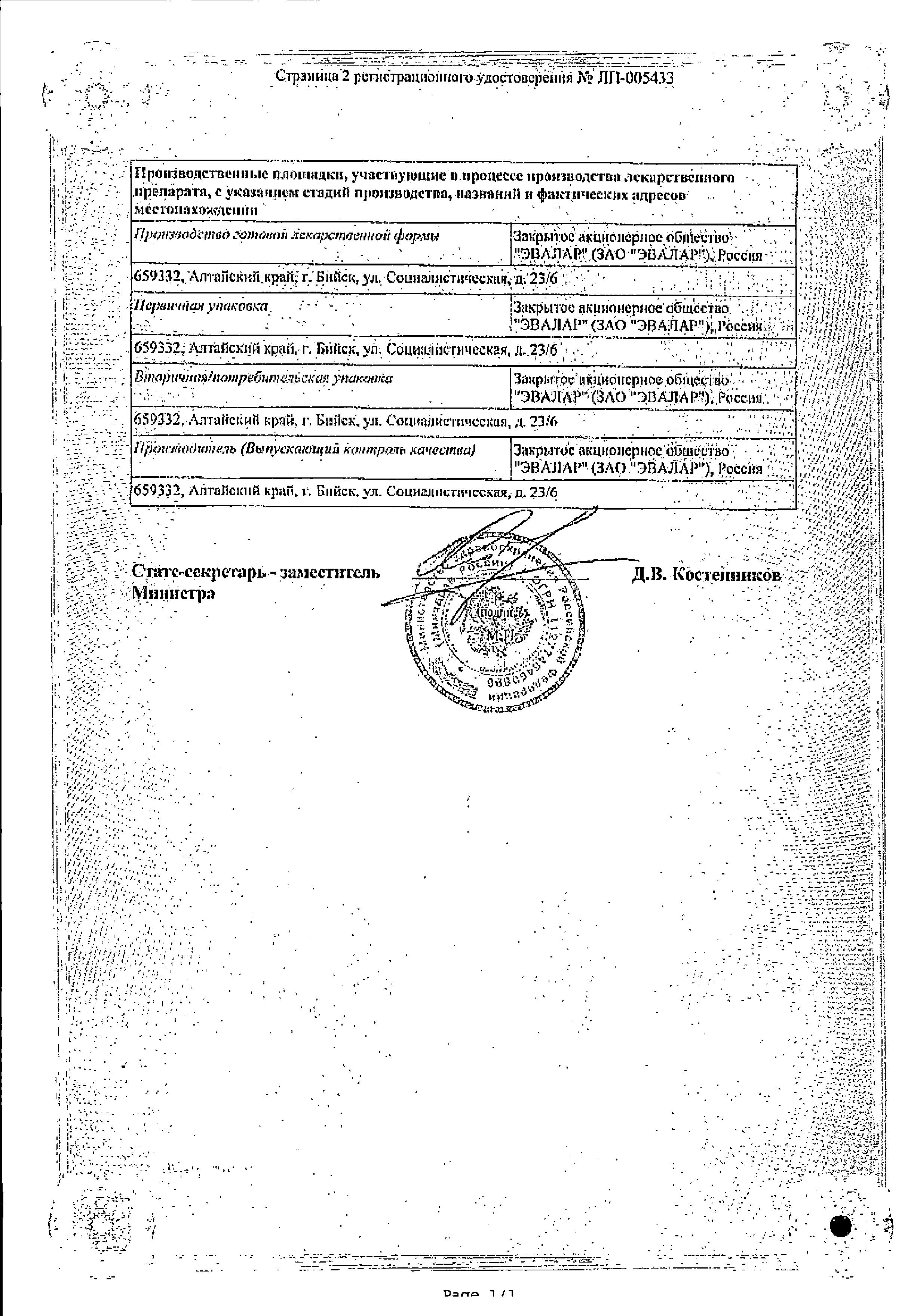Сертификат на Нефростен, раствор, 100 мл