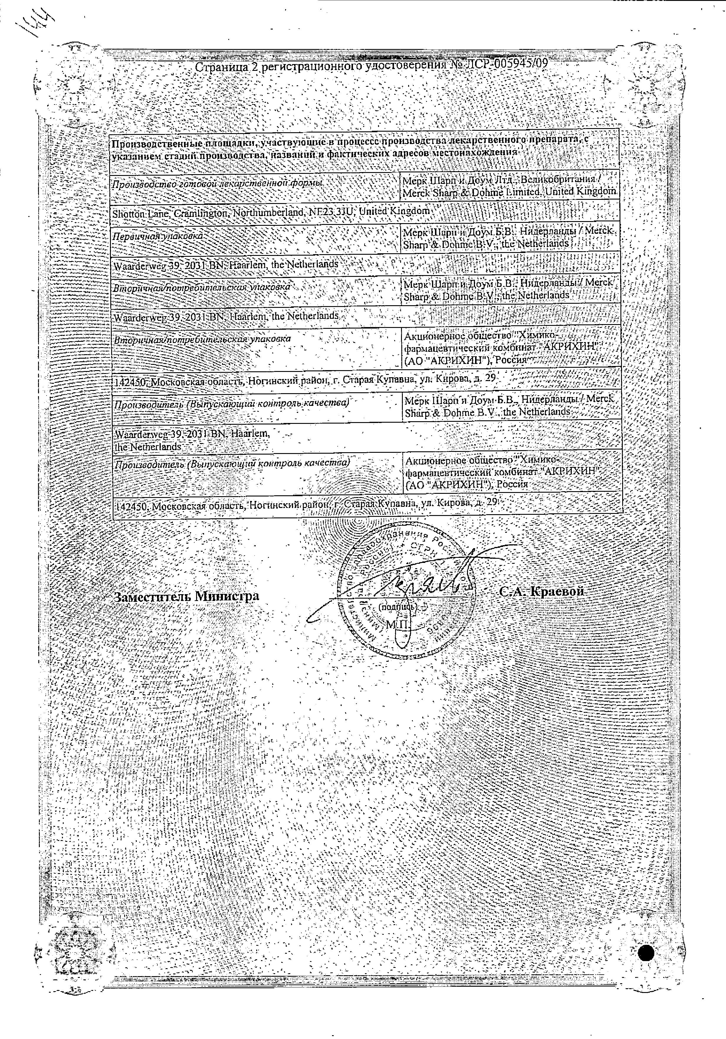 Сертификат на Сингуляр, таблетки жевательные 4 мг, 14 шт.