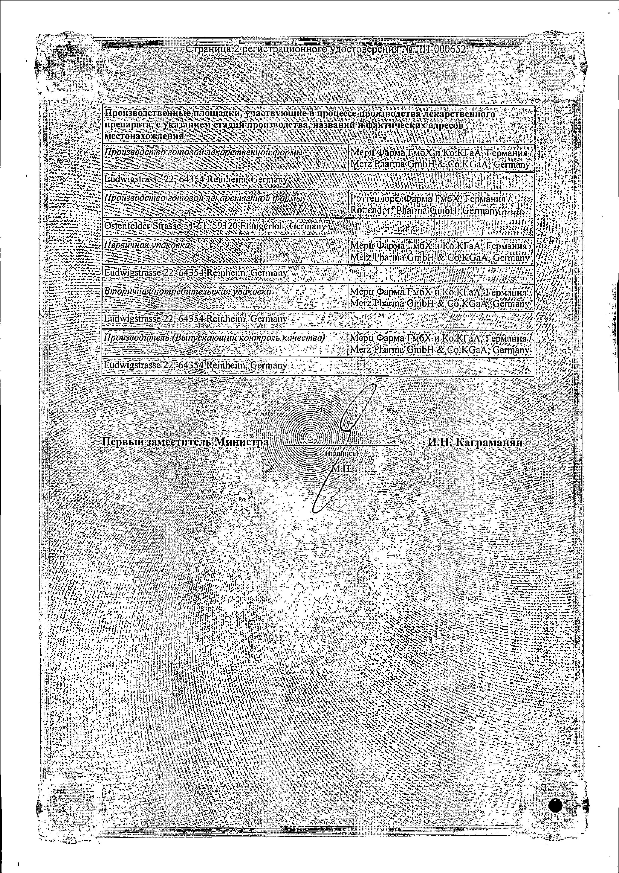 Сертификат на Акатинол Мемантин таблетки, покрытые пленочной оболочкой 20 мг, 28 шт.