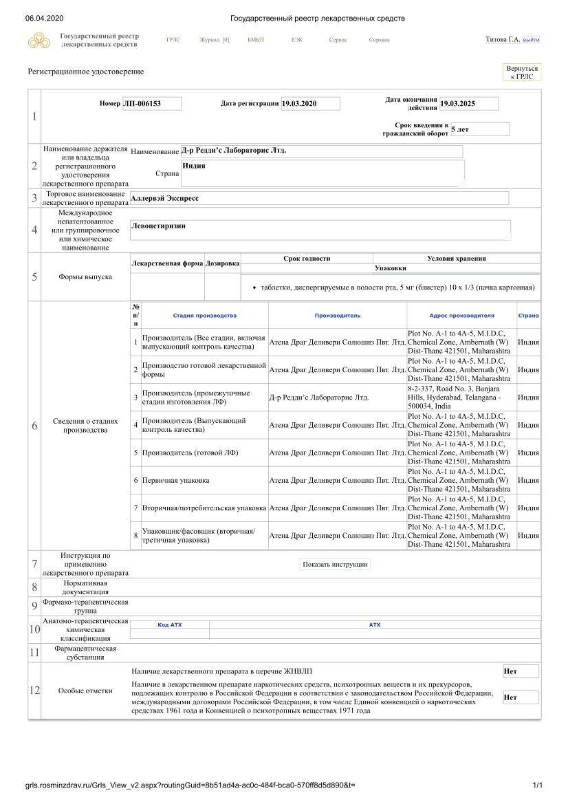 Сертификат на Аллервэй Экспресс, таблетки растворимые 5 мг, 10 шт.