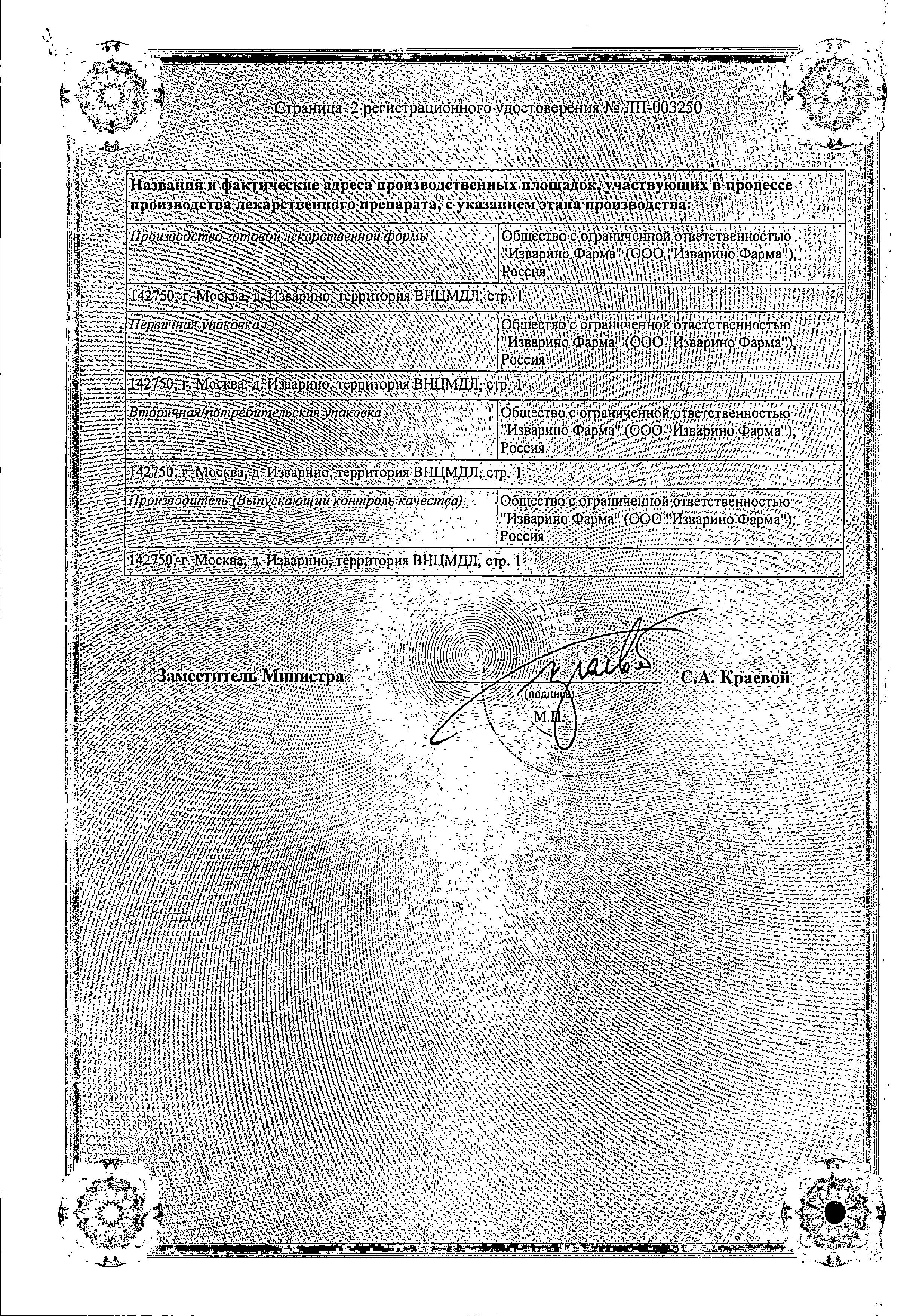 Сертификат на Небиволол, таблетки 5 мг (Изварино Фарма), 28 шт.