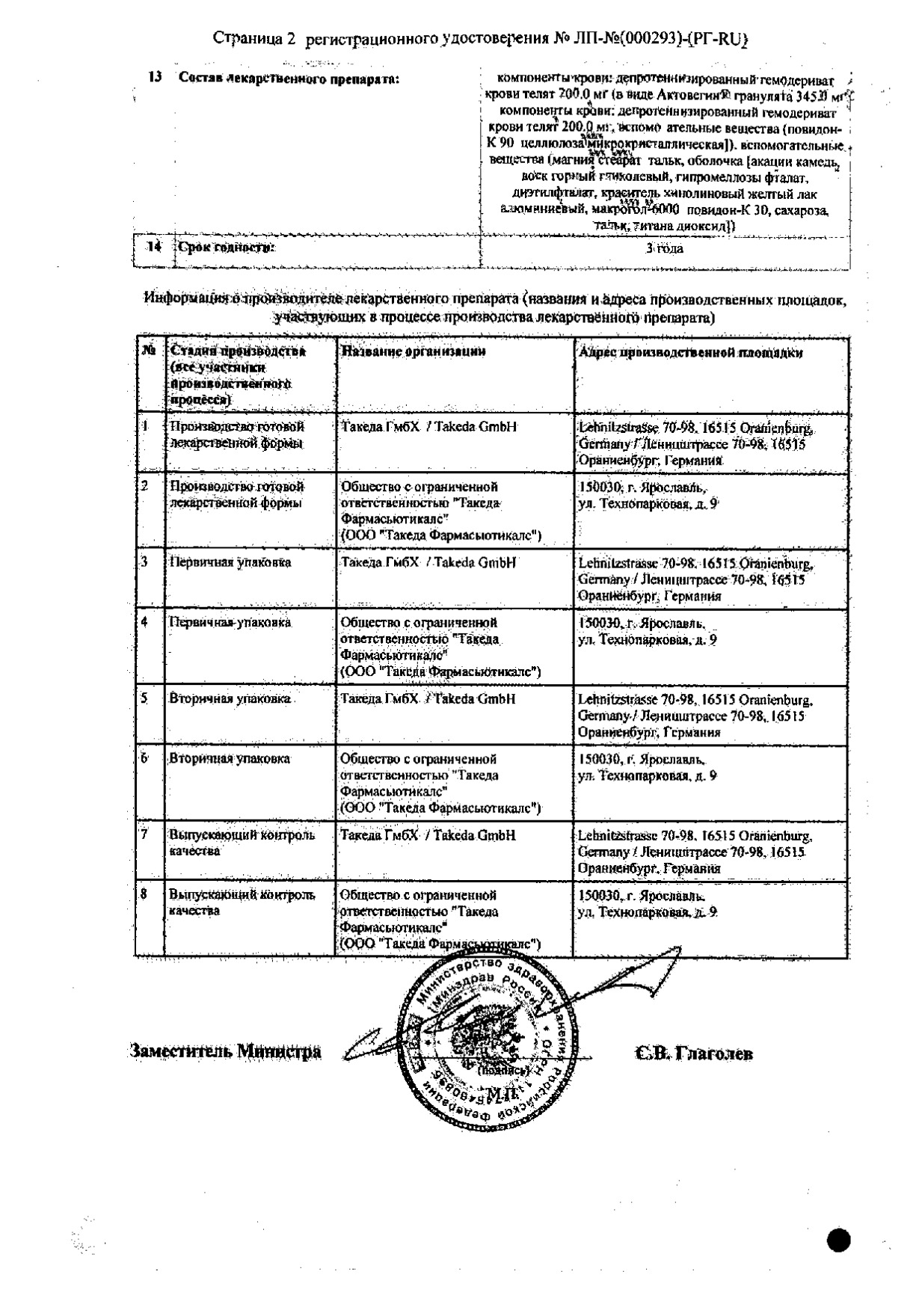 Сертификат на Актовегин, таблетки, покрытые плёночной оболочкой 200 мг, 50 шт.