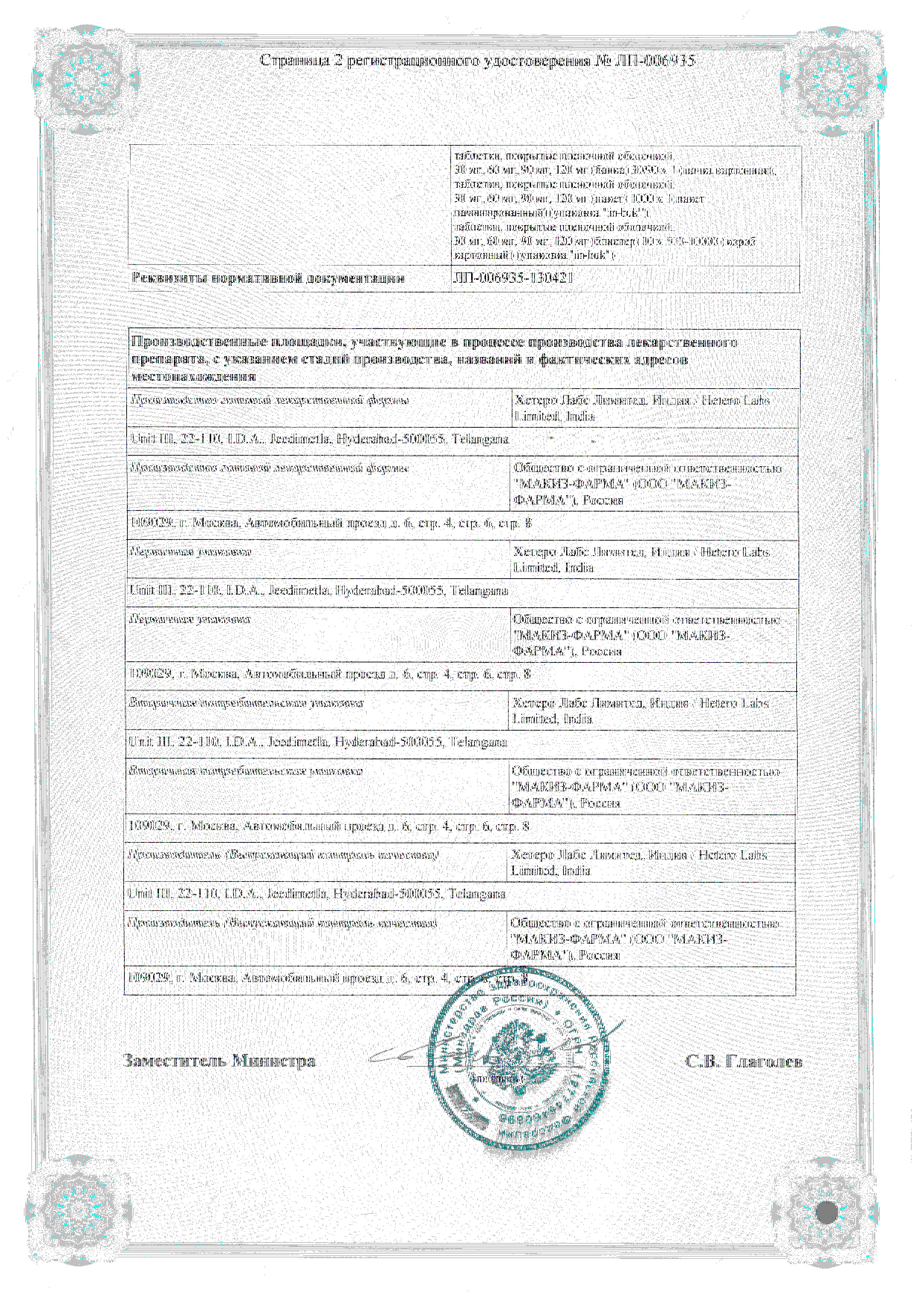 Сертификат на Долококс, таблетки покрыт. плен. об. 90 мг, 10 шт.