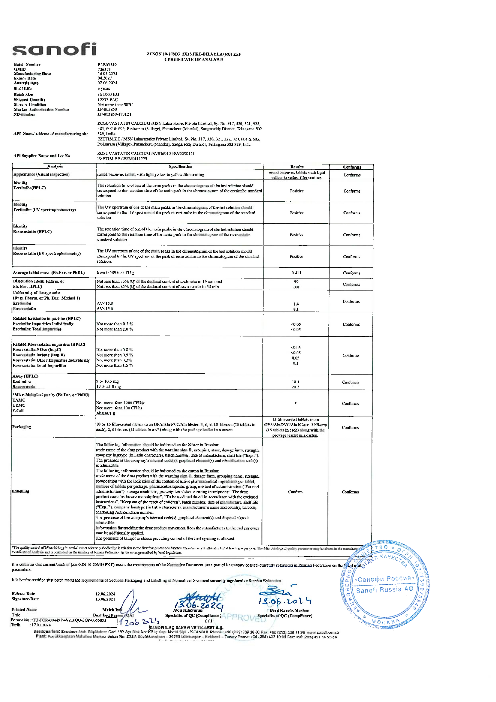Сертификат на Зенон, таблетки покрыт. плен. об. 20 мг+10 мг, 30 шт.