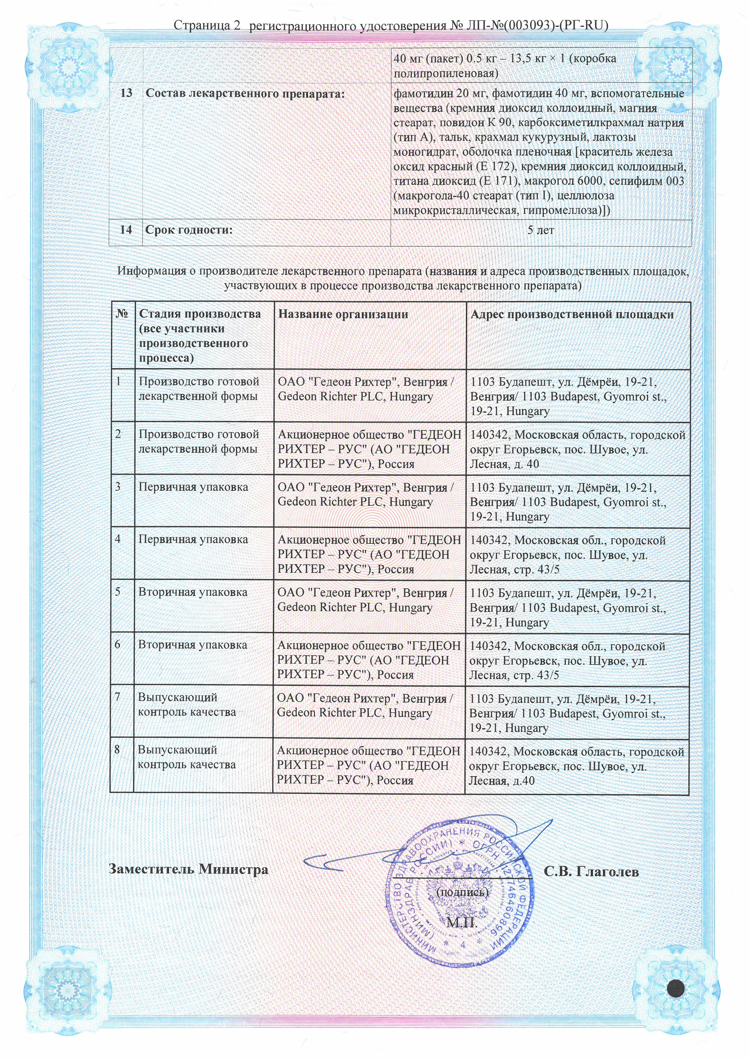 Сертификат на Квамател, таблетки покрыт. плен. об. 20 мг, 28 шт.