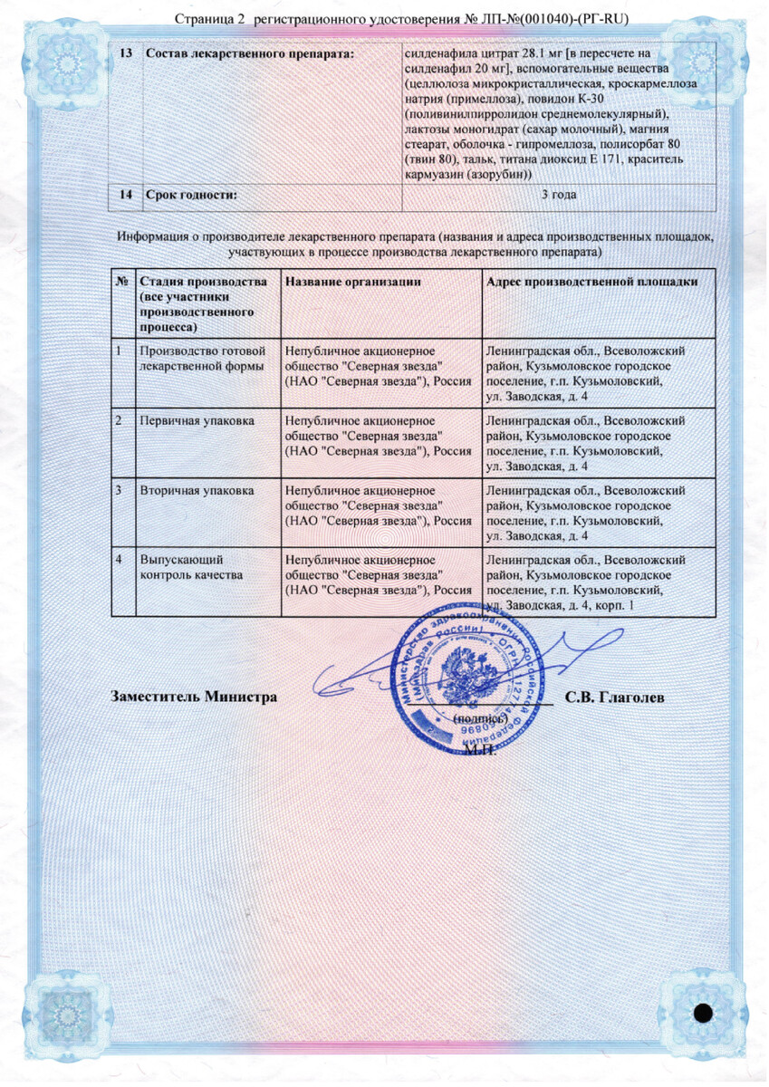 Сертификат на Силденафил Кардио, таблетки покрыт. плен. об. 20 мг, 90 шт.