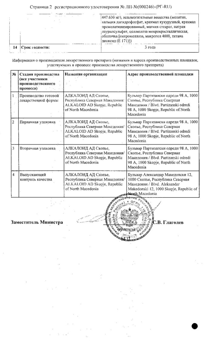 Сертификат на Панцеф таблетки, покрытые пленочной оболочкой 400 мг, 7 шт.