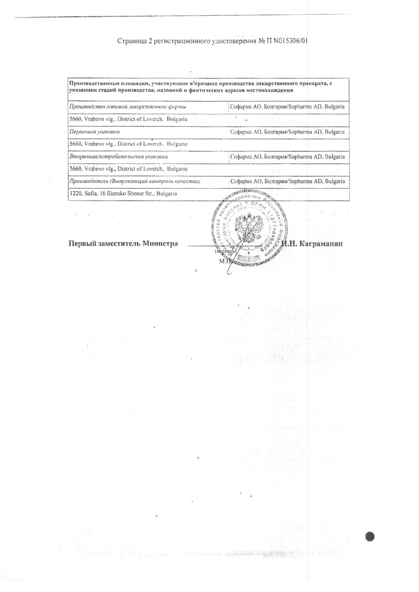 Сертификат на Кленбутерол Софарма, сироп 1 мкг/мл 100 мл