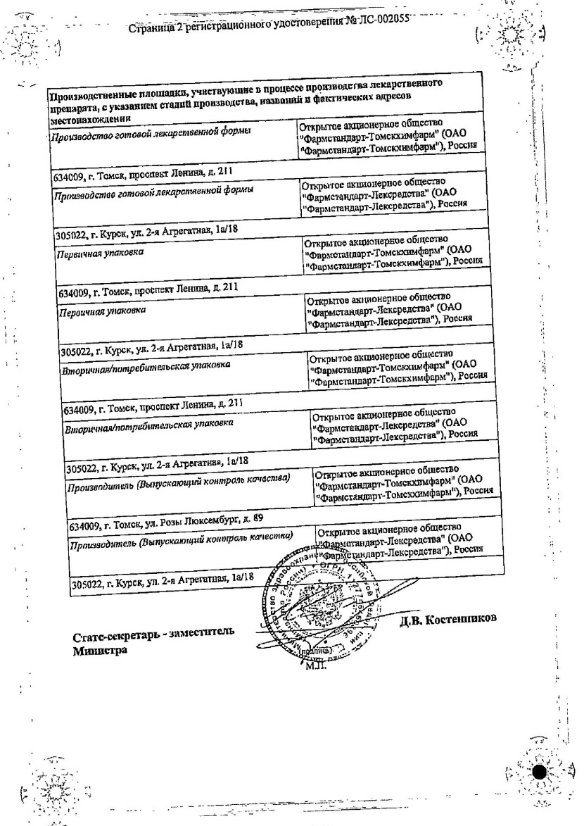 Сертификат на Андипал, таблетки, 20 шт. (Фармстандарт-Лексредства)