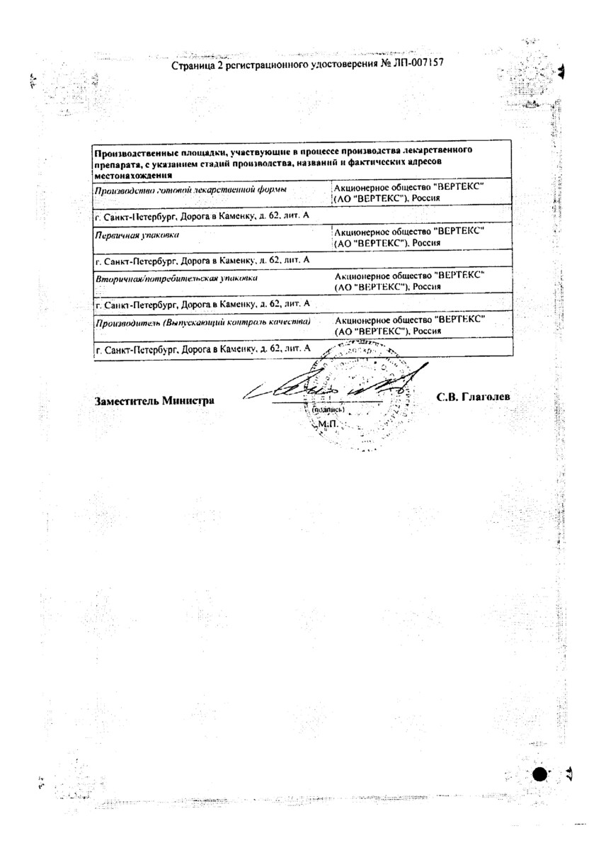 Сертификат на Итоприд-Вертекс, таблетки покрыт. плен. об. 50 мг, 80 шт.