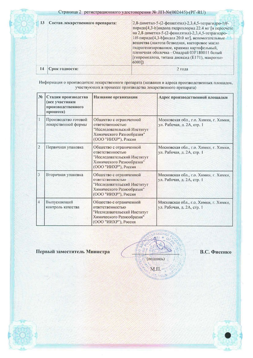 Сертификат на Авиандр таблетки, покрытые пленочной оболочкой 20 мг, 30 шт.