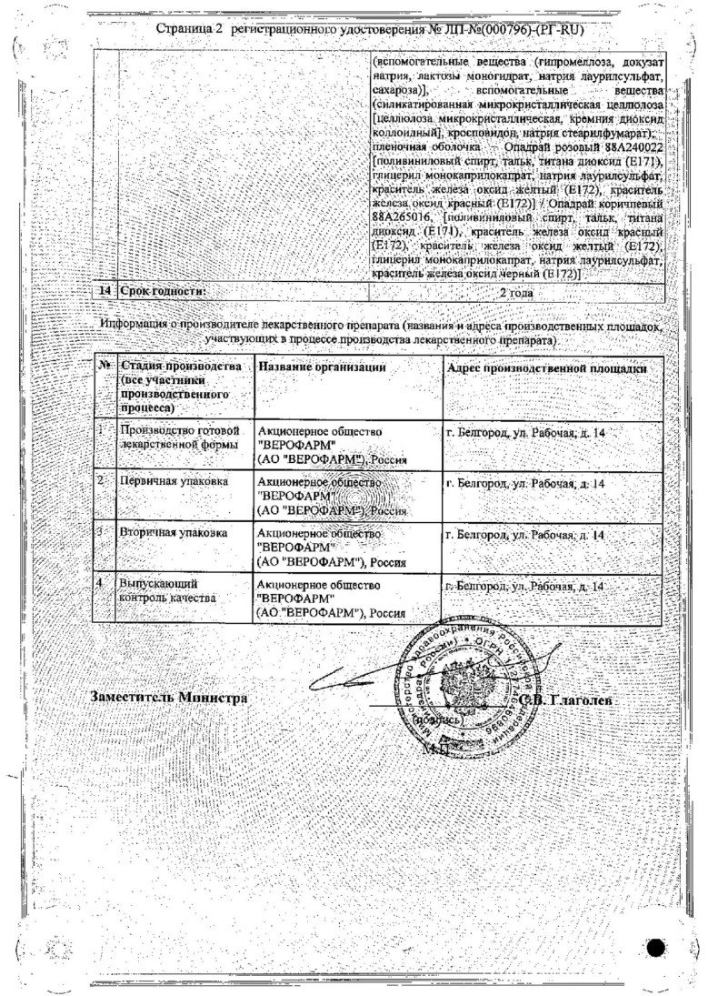 Сертификат на Супрозафен, таблетки покрытые пленочной оболочкой 10 мг+145 мг, 30 шт.