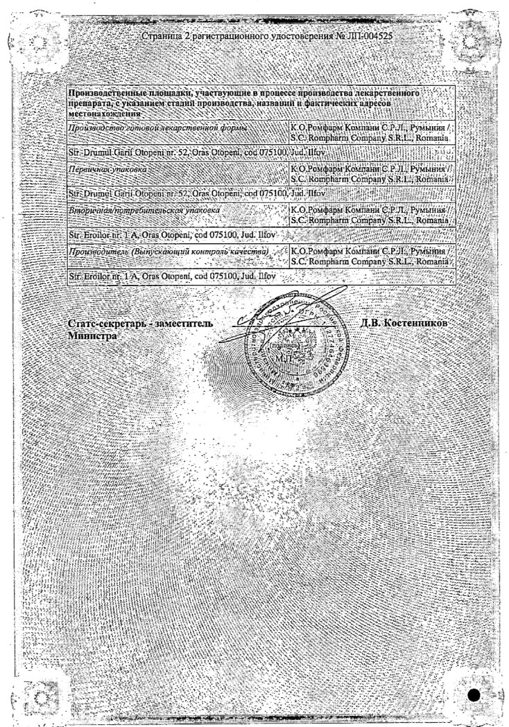 Сертификат на Виванат Ромфарм, раствор 1 мг/мл, шприц 3 мл, 1 шт.