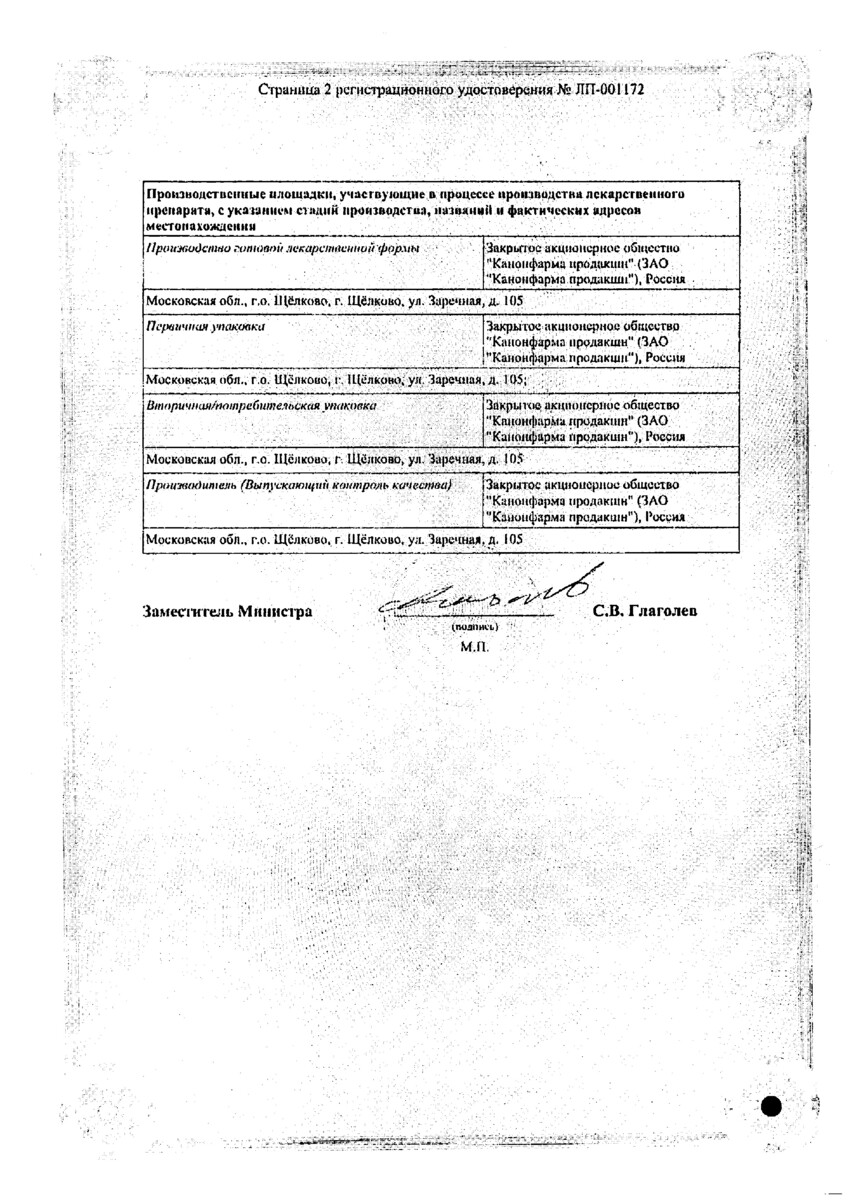 Сертификат на Небиволол Канон, таблетки 5 мг, 56 шт.