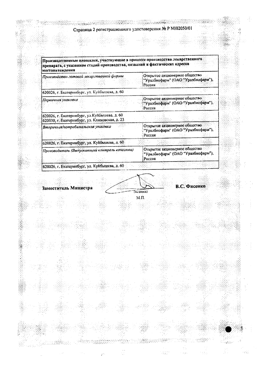 Сертификат на Аспаркам-УБФ, таблетки 175 мг+175 мг, 50 шт.