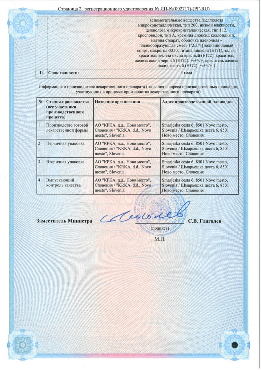 Сертификат на Роксатенз-инда, таблетки покрыт. плен. об. 2,5 мг+8 мг+20 мг, 30 шт.