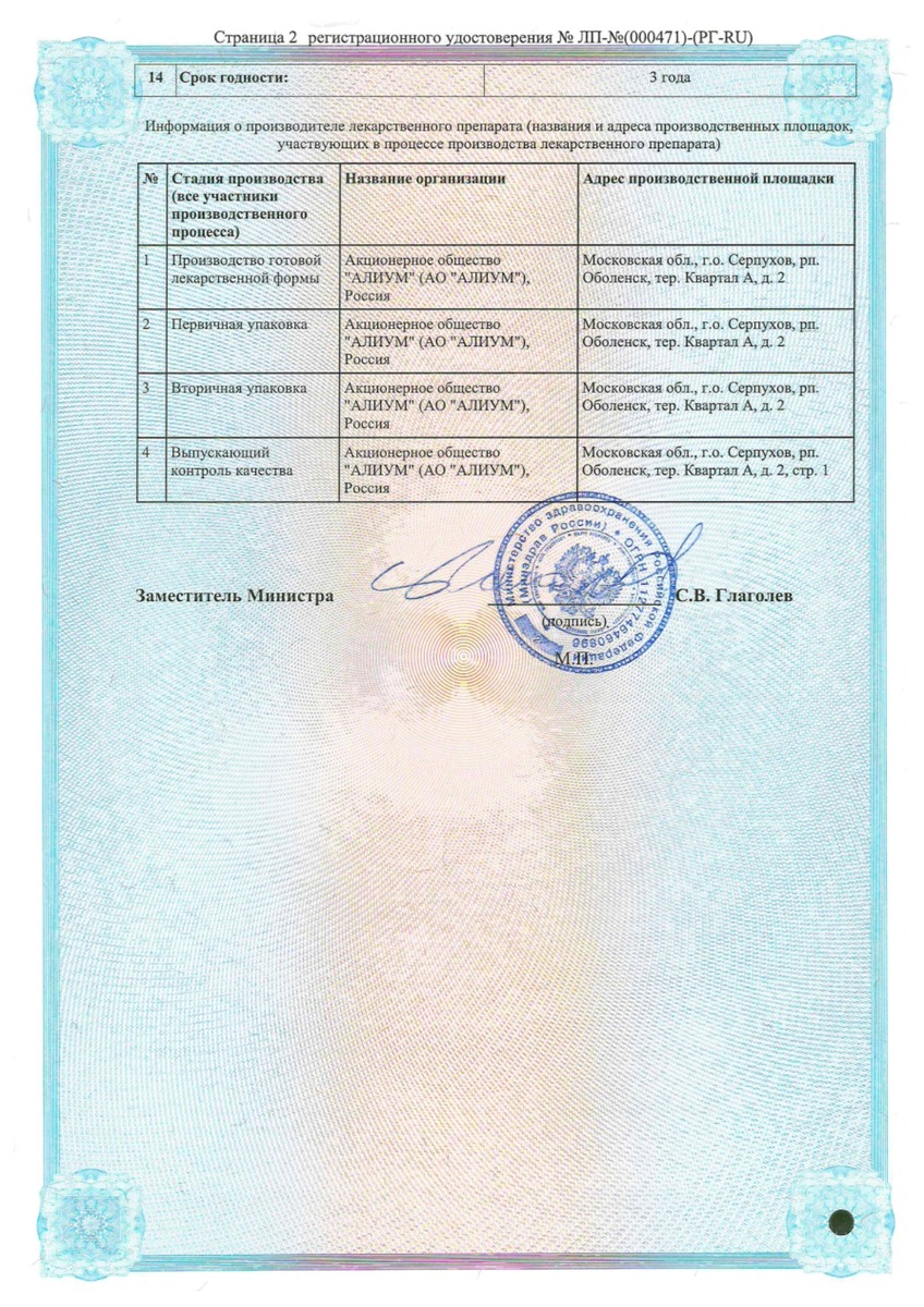 Сертификат на Ницерголин, таблетки покрыт. плен. об. 10 мг, 50 шт.