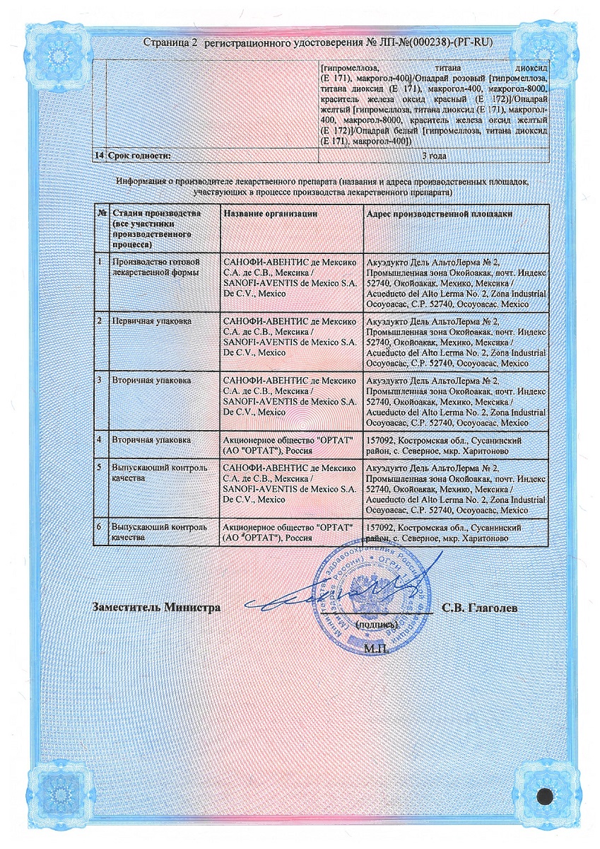 Сертификат на Апроваск, таблетки в плёночной оболочке 5 мг+150 мг, 56 шт.