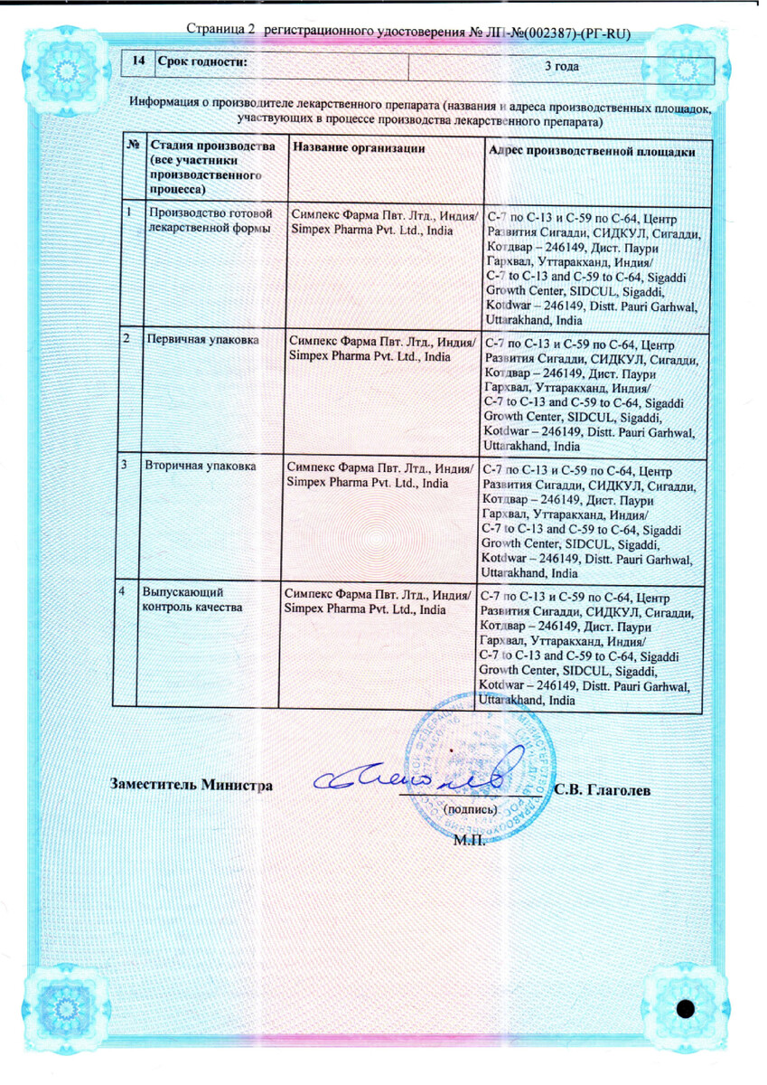 Сертификат на Симкоксиб, капсулы 200 мг, 30 шт.