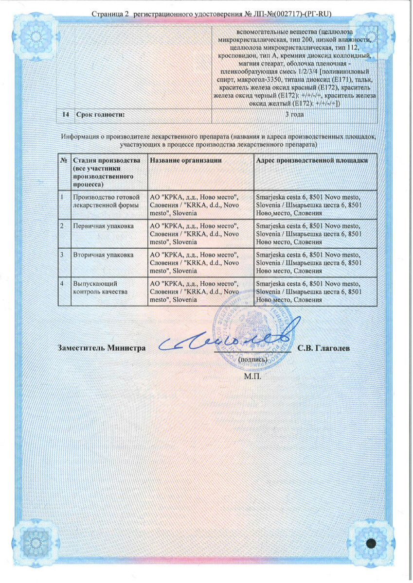 Сертификат на Роксатенз-инда, таблетки покрыт. плен. об. 2,5 мг+8 мг+10 мг, 30 шт.