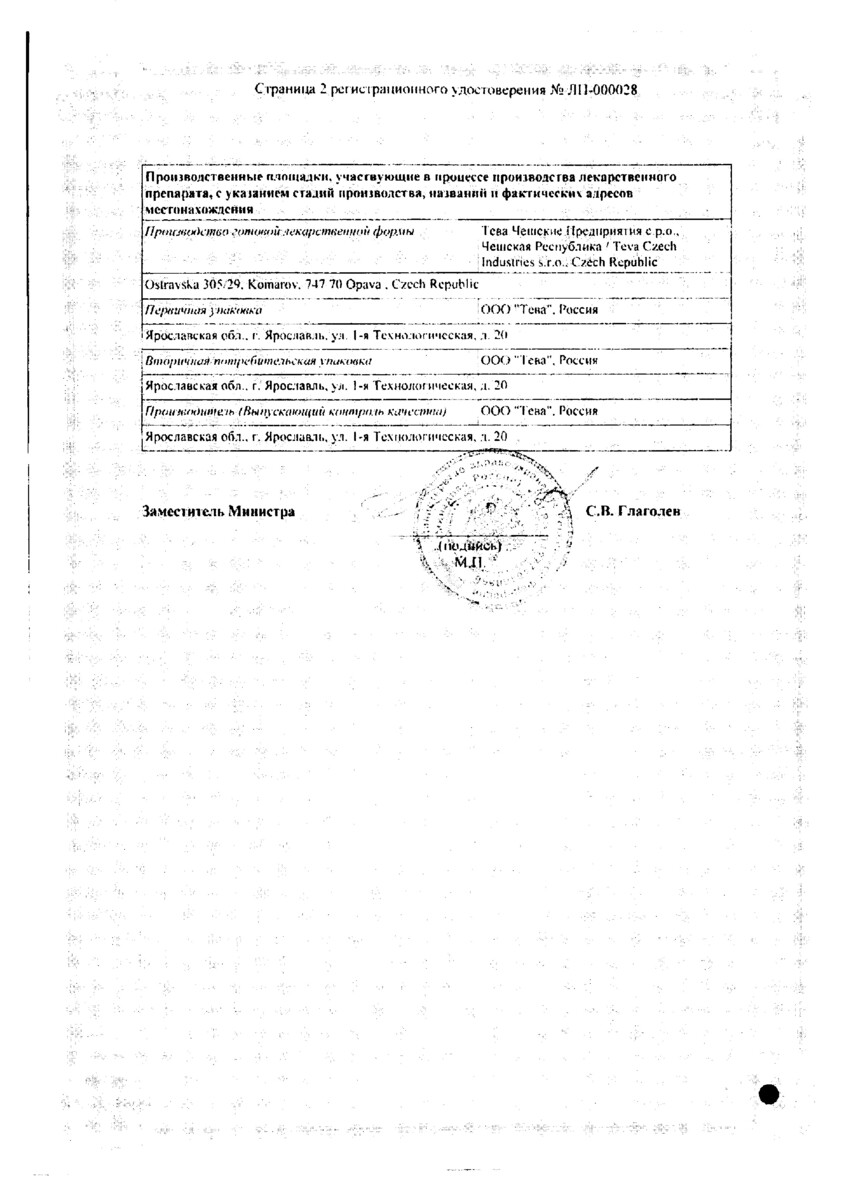 Сертификат на Метформин-Тева, таблетки покрыт. плен. об. 1000 мг, 60 шт.