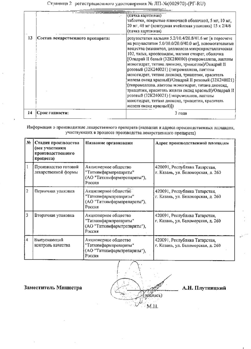 Сертификат на Розувастатин, таблетки 10 мг, 30 шт.