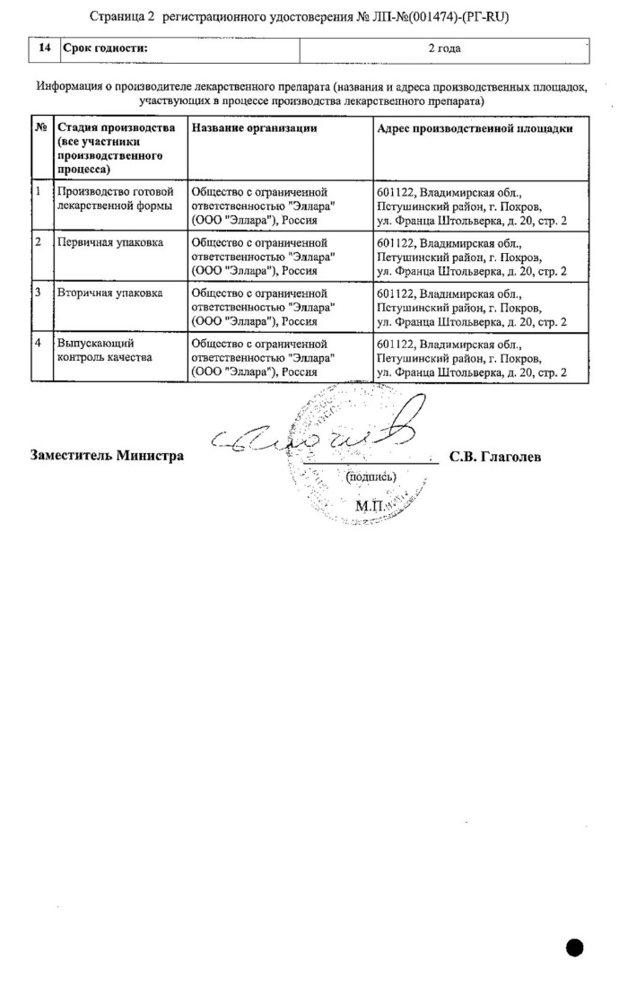 Сертификат на Элтуфлоп Био, раствор для инъекций, ампулы 2 мл, 5 шт.