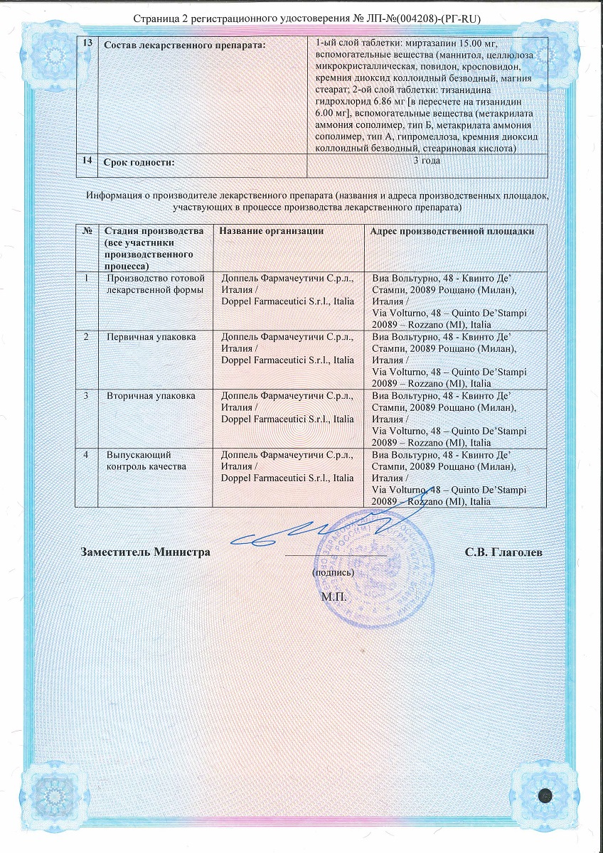 Сертификат на Дорсумио, таблетки с пролонгированным высвобождением 15 мг+6 мг, 30 шт.