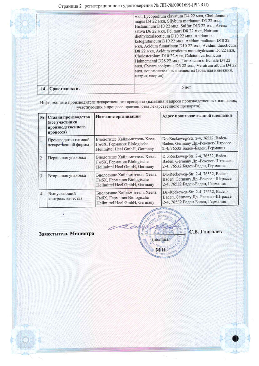 Сертификат на Гепар Композитум, раствор ампулы 2,2 мл, 5 шт.