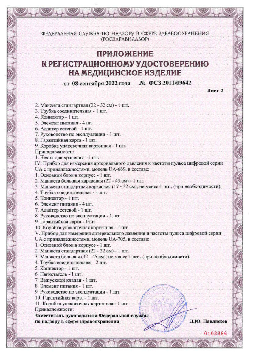 Сертификат на Аксессуары для тонометров